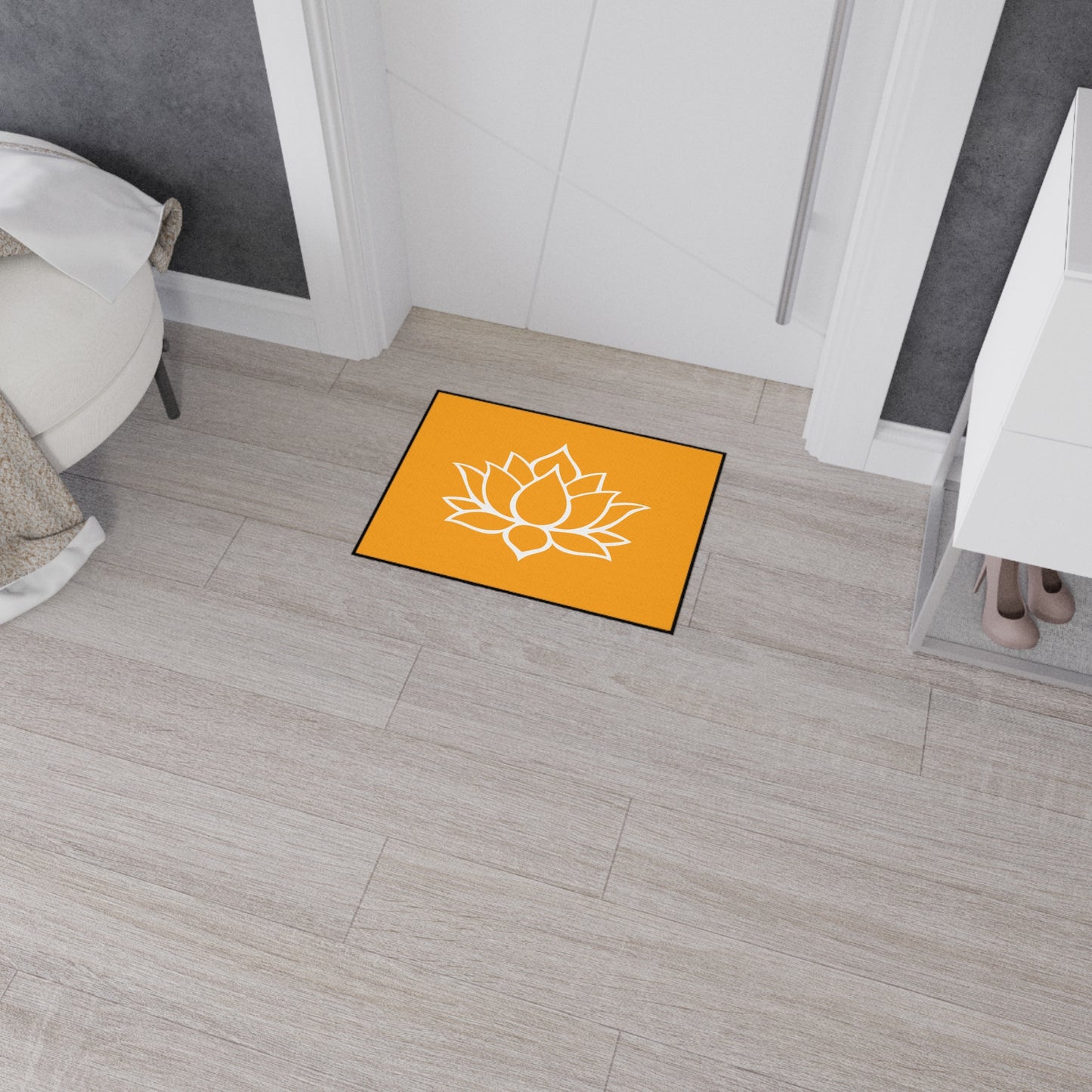 Decorative Heavy Duty Non-Slip Floor Mat Stylish Design Perfect for Entryway Kitchen Décor Orange Lotus Blossom Floral Design Rug Bath Mat