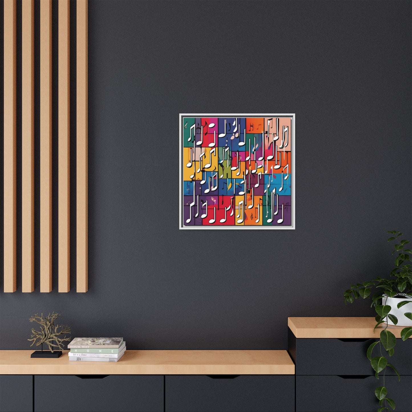 Modern Music-Themed Print Abstract Design Unique Framed Canvas Print Treble Clef Note Wall Art Music Lover Gift Decor 3 frame colors