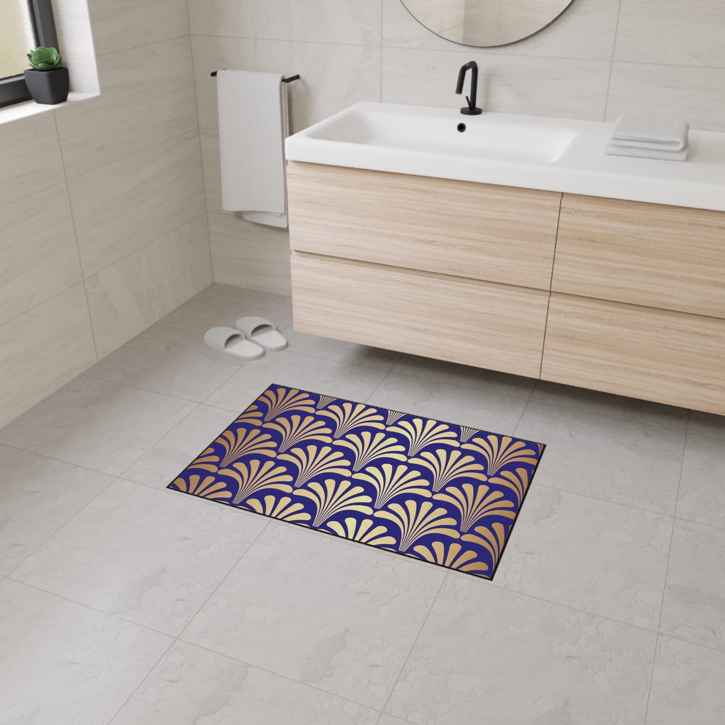 Decorative Heavy Duty Non-Slip Floor Mat Stylish Design Perfect for Entryway Kitchen Décor Blue Floral Geometric Design Rug Bathroom Mat