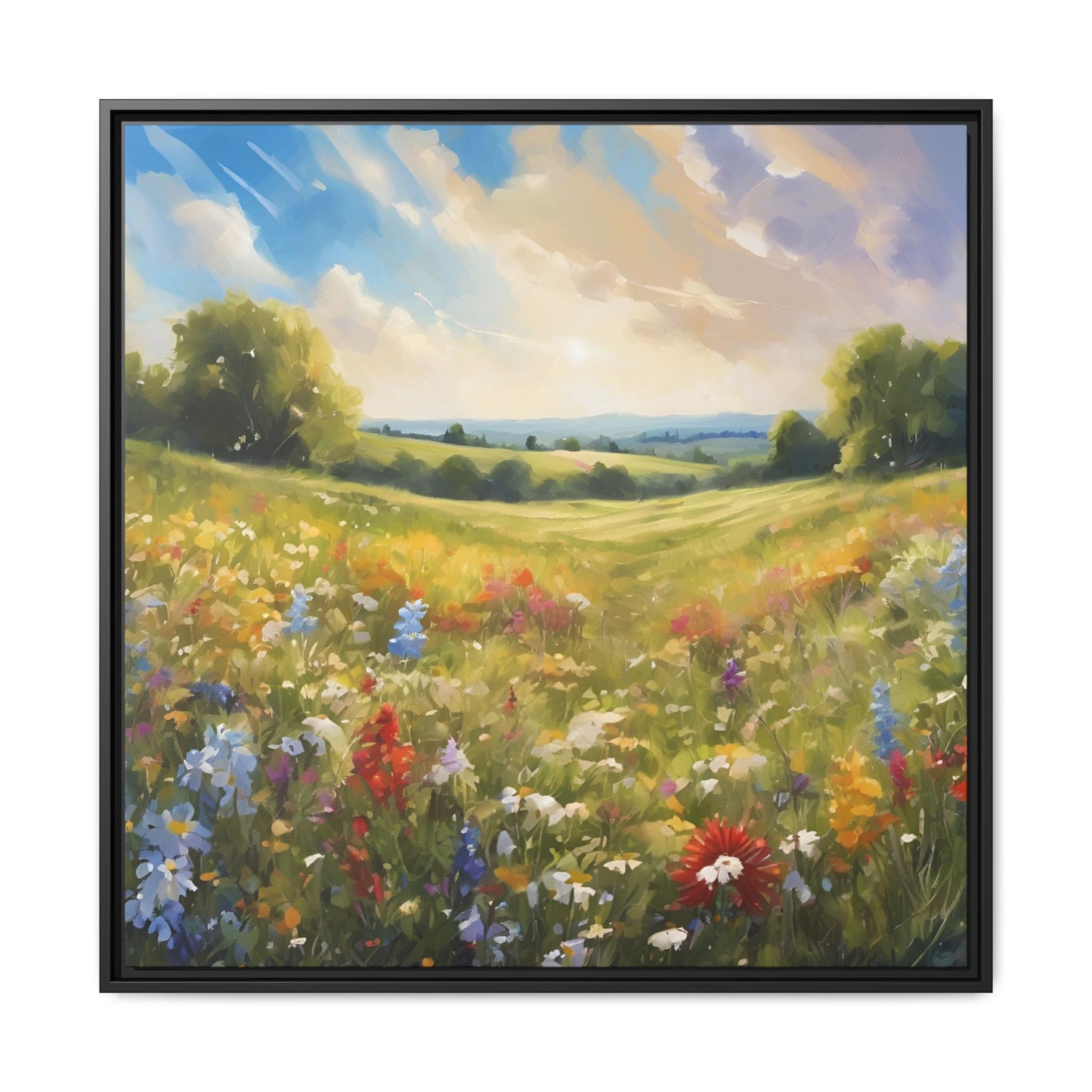 Modern Filed of Flowers Design Unique Framed Canvas Wall Art Gift Nature Lover Landscape Decor Gift 3 frame colors
