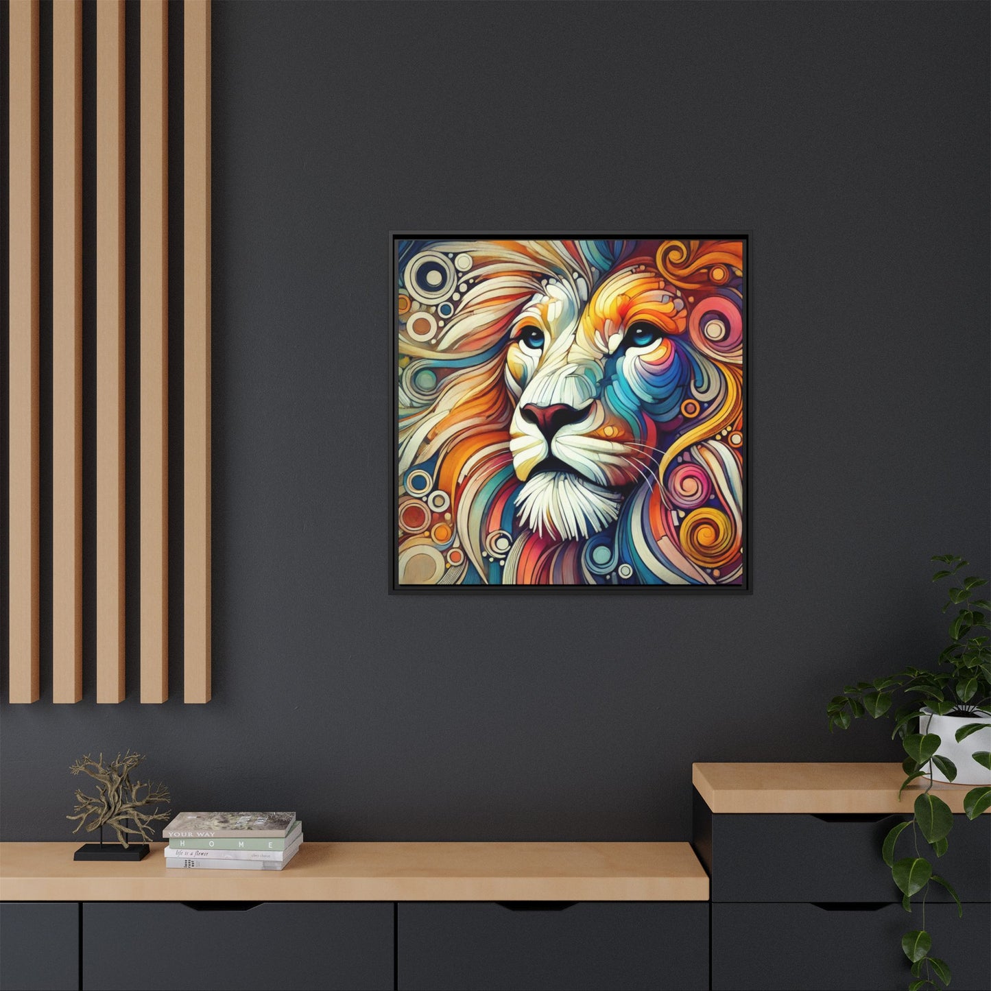 Modern Lion Print Abstract Design Unique Framed Canvas Print King of Jungle Wall Art Animal Lover Gift Nature Lover Decor 3 frame colors