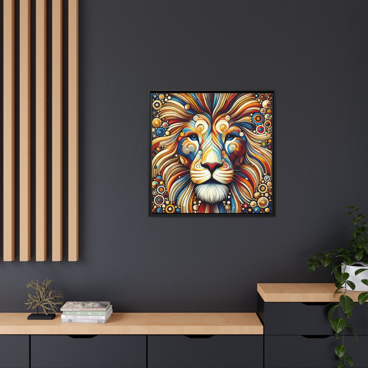 Modern Lion Print Abstract Design Unique Framed Canvas Print King of Jungle Wall Art Animal Lover Gift Nature Lover Decor 3 frame colors