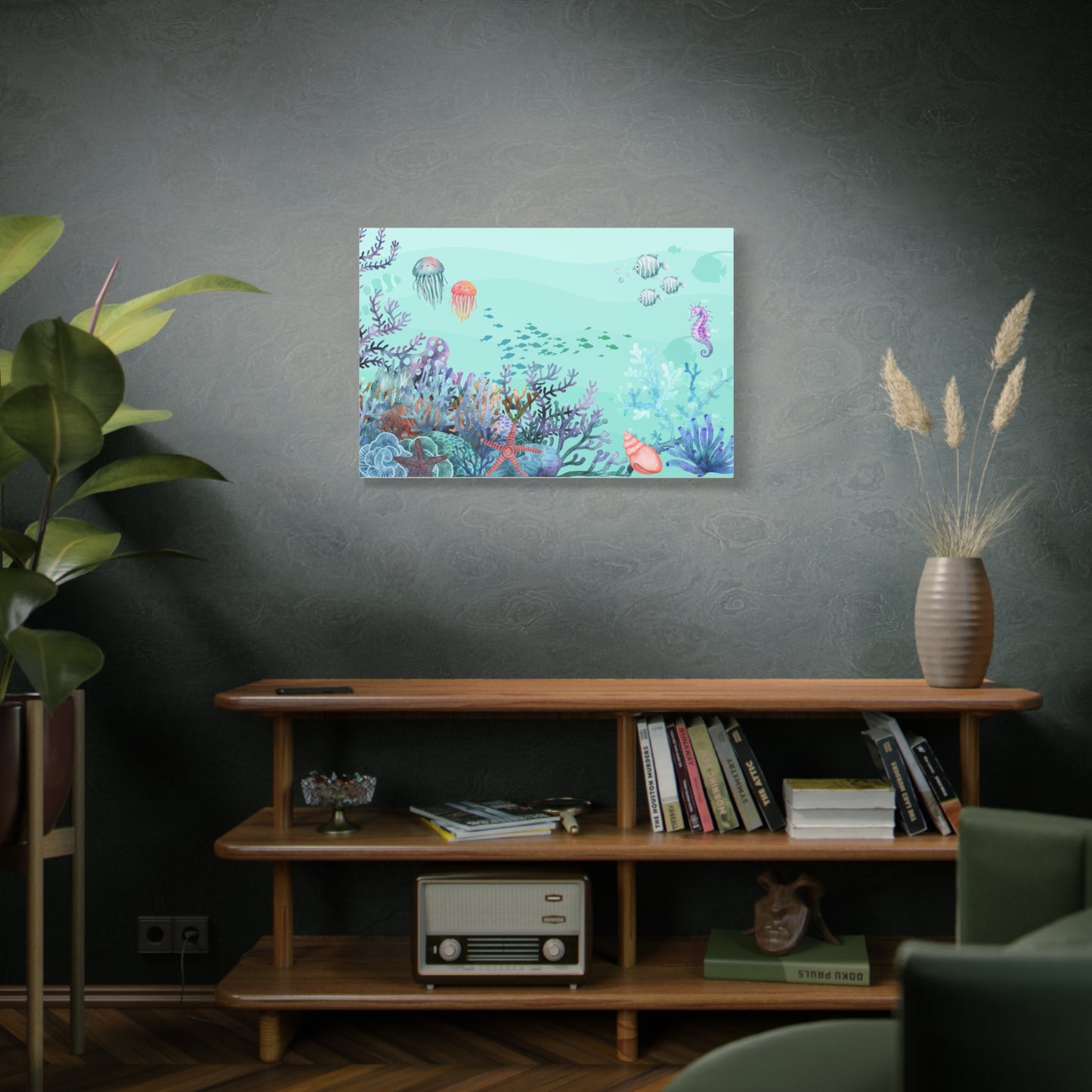 Underwater Print Wall Art | Matte Canvas, Stretched 1.25" | Oceanic | Artwork | Coral | Fish | Jellyfish | Seahorse |
