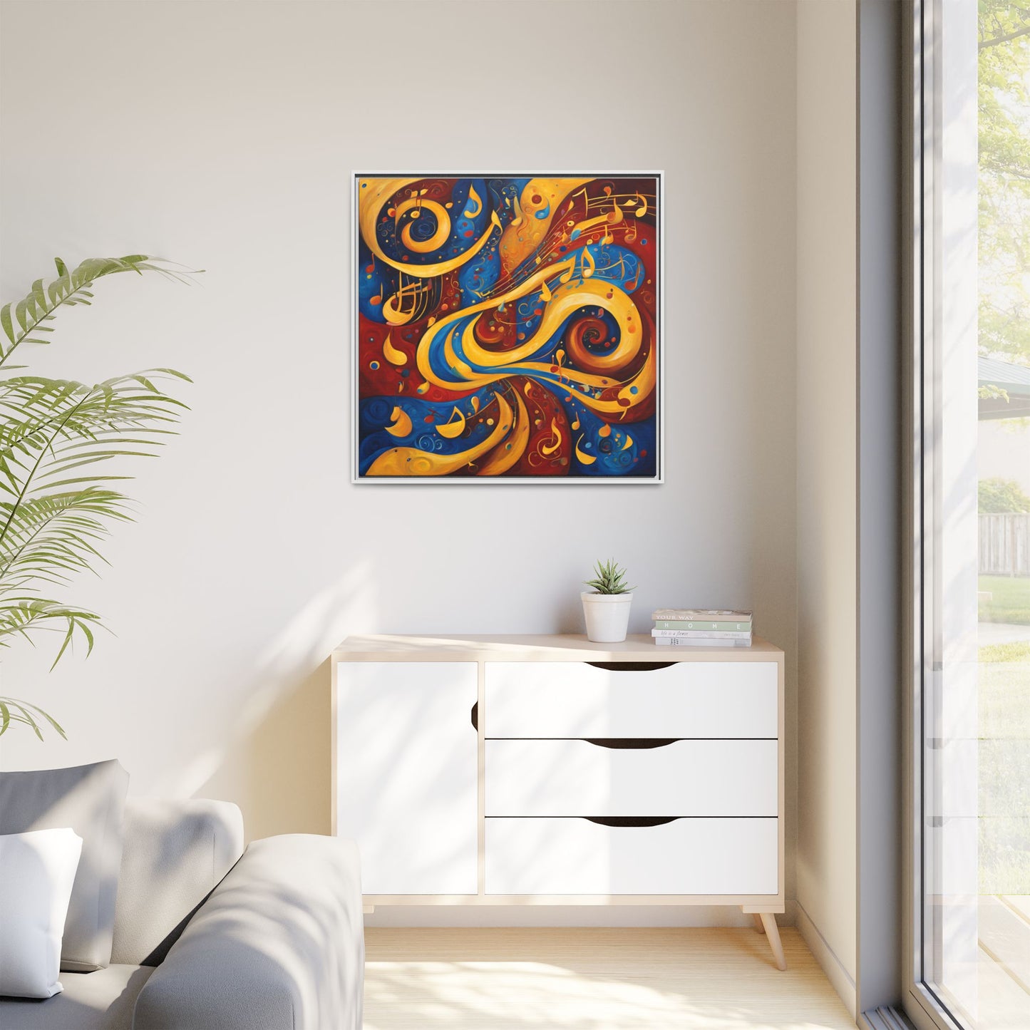 Modern Music-Themed Print Abstract Design Unique Framed Canvas Print Treble Clef Note Wall Art Music Lover Gift Decor 3 frame colors