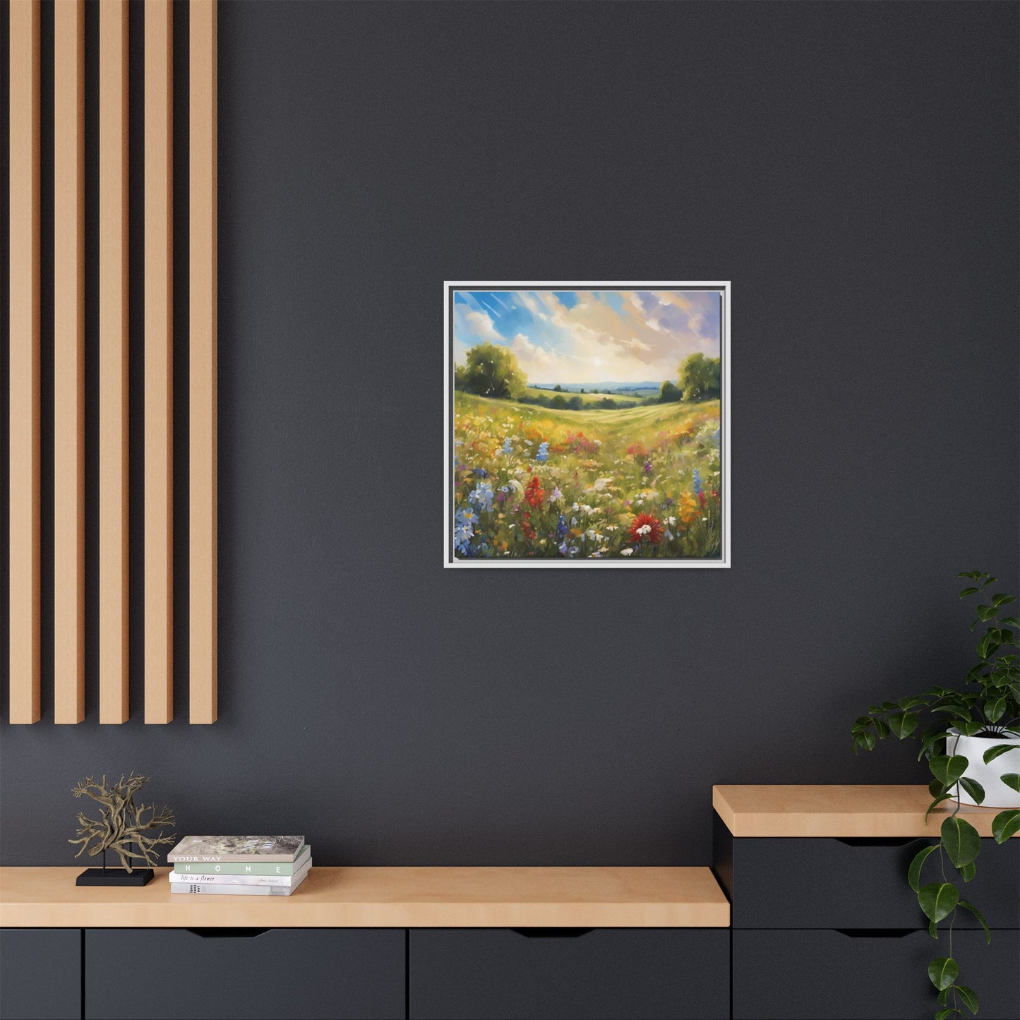 Modern Filed of Flowers Design Unique Framed Canvas Wall Art Gift Nature Lover Landscape Decor Gift 3 frame colors