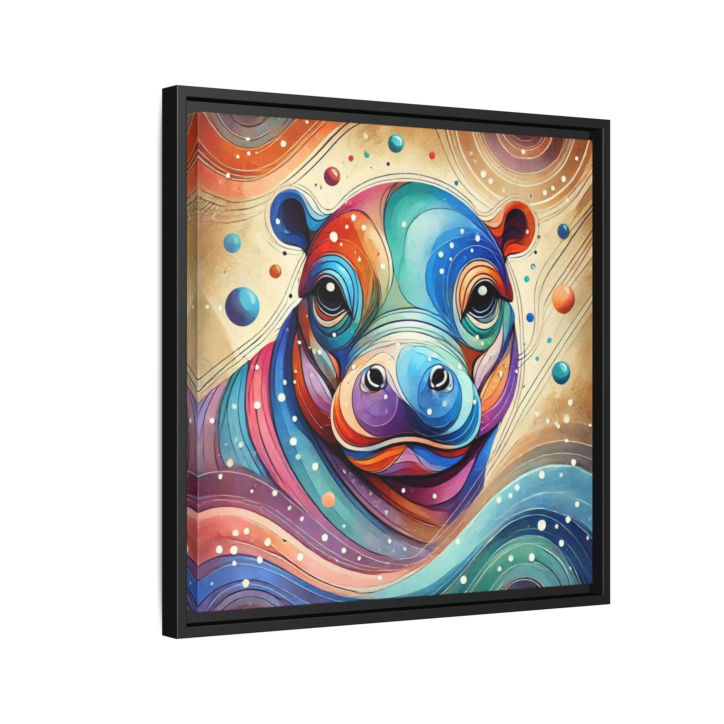 Modern Hippo Print Abstract Design Unique Framed Canvas Print Baby Hippo Wall Art Animal Lover Gift Nature Lover Decor 3 frame colors