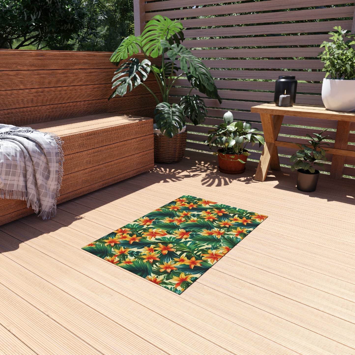 Chenille Outdoor Rug with No-Skid Backing Cozy Outdoor Carpet Patio Decor Gazebo Tropical Rug Pool Area Decor Outdoor Kitchen Carpet