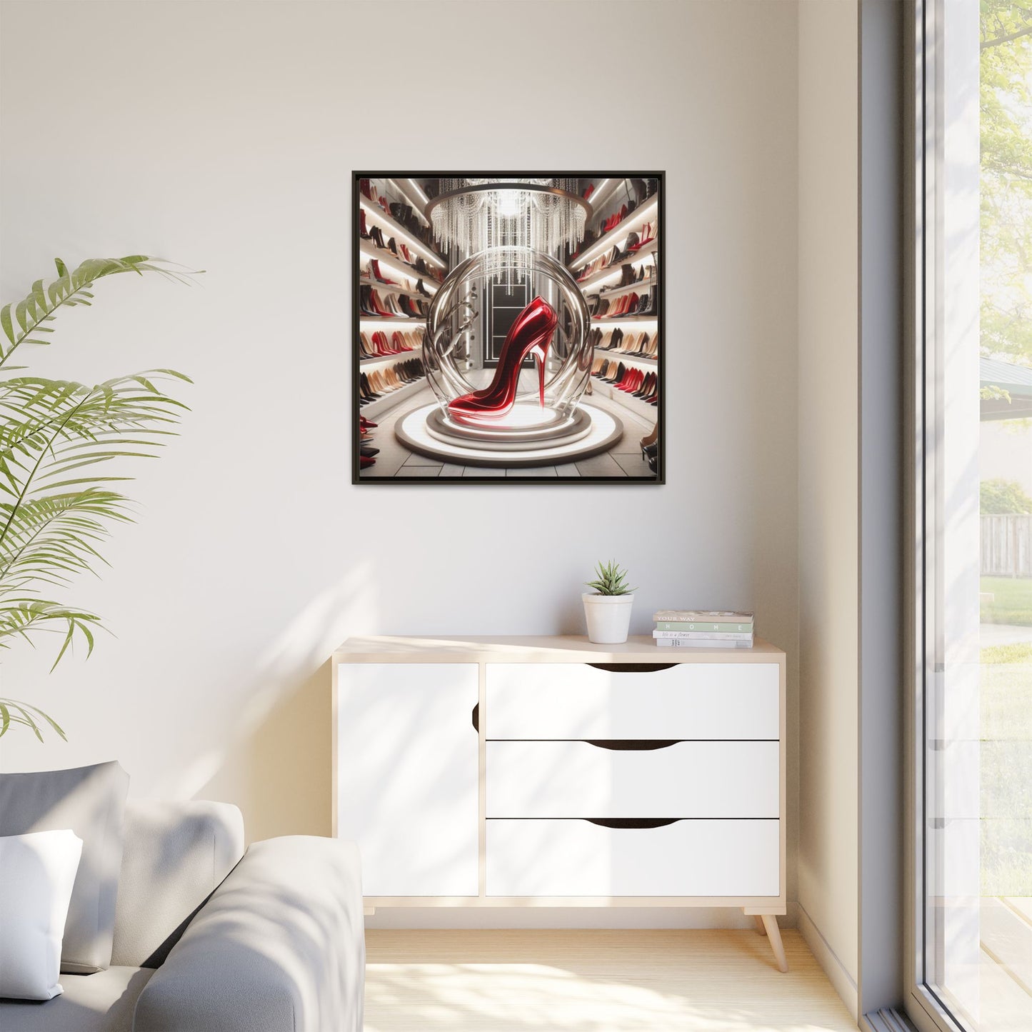 High Heel Shoe Framed Canvas Print Wall Art Unique Fashion Designer Style Haute Couture Shoe Lover Fashionista Gift Decor 3 Frame Colors