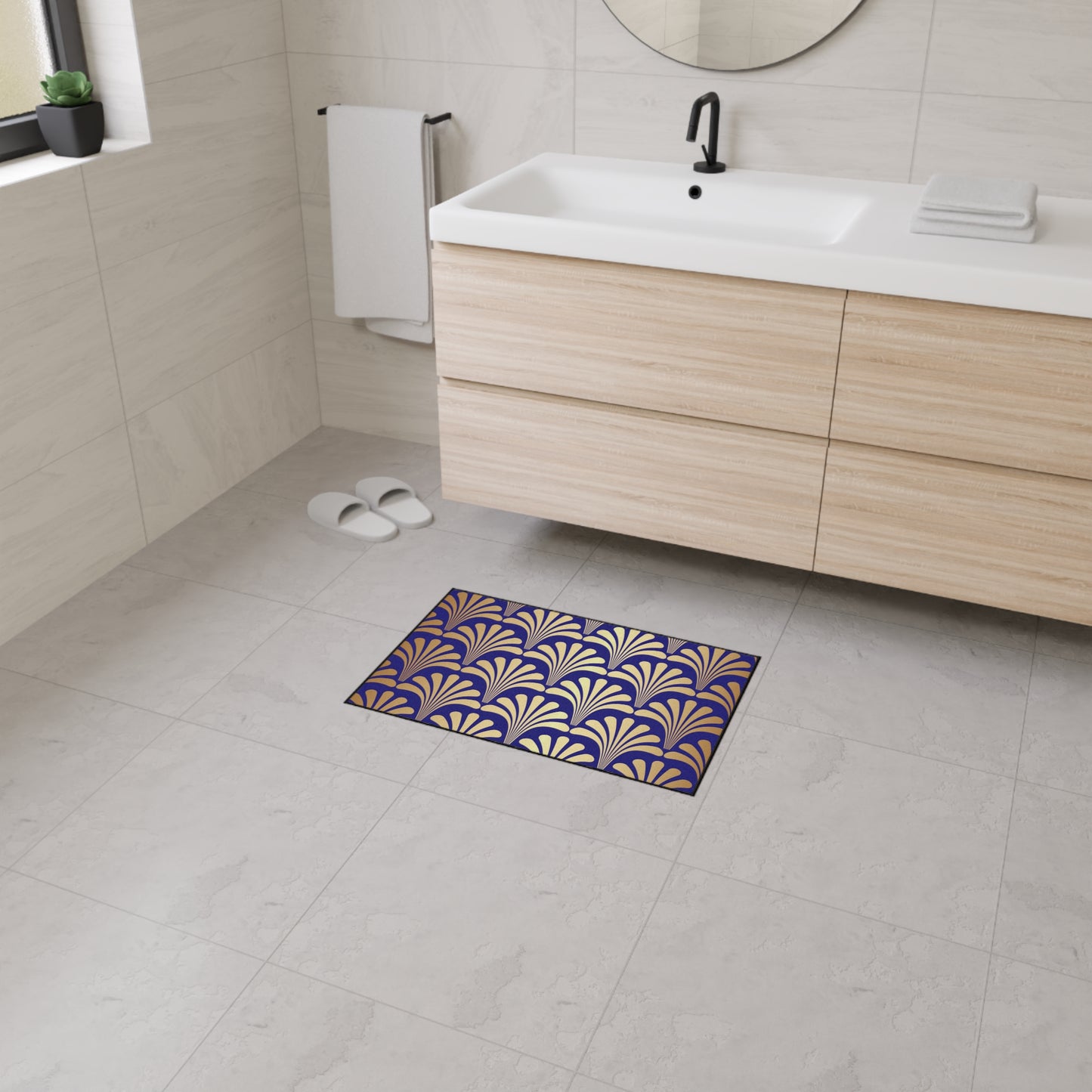 Decorative Heavy Duty Non-Slip Floor Mat Stylish Design Perfect for Entryway Kitchen Décor Blue Floral Geometric Design Rug Bathroom Mat