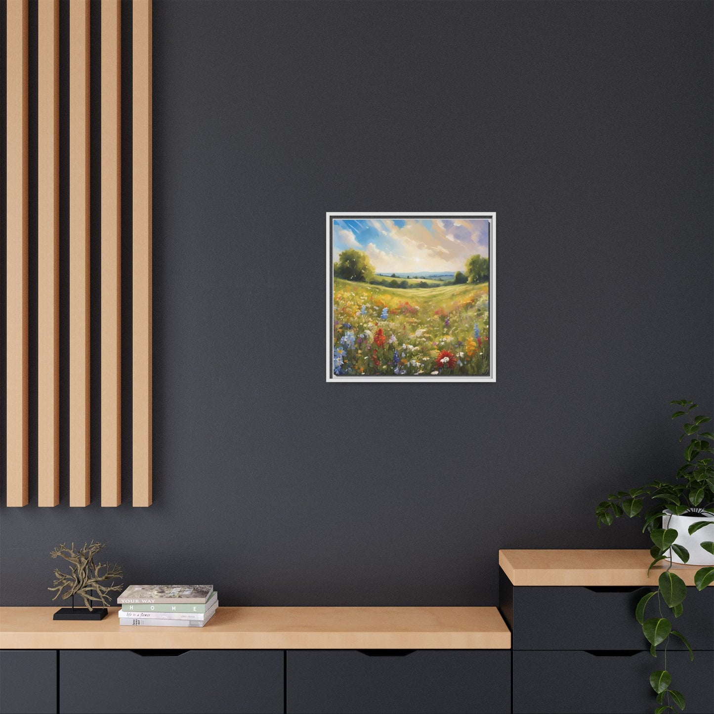 Modern Filed of Flowers Design Unique Framed Canvas Wall Art Gift Nature Lover Landscape Decor Gift 3 frame colors