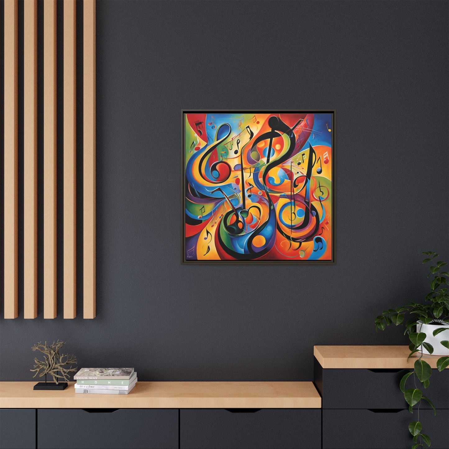 Modern Music-Themed Print Abstract Design Unique Framed Canvas Print Treble Clef Note Wall Art Music Lover Gift Decor 3 frame colors