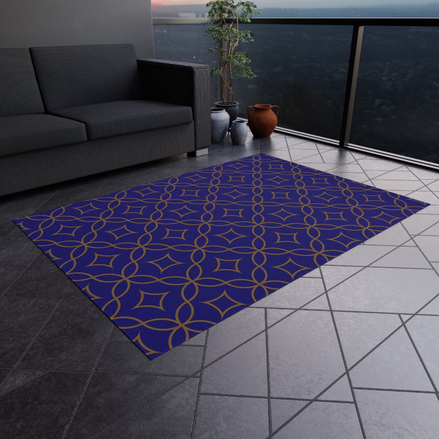 Chenille Outdoor Rug with No-Skid Backing Cozy Blue Outdoor Carpet Patio Decor Gazebo Rug Pool Area Decor Outdoor Kitchen Carpet