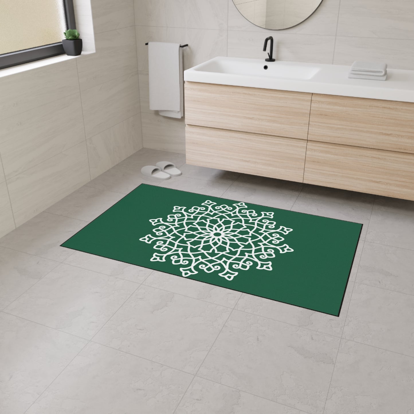 Decorative Heavy Duty Non-Slip Floor Mat Stylish Design Perfect for Entryway Kitchen Décor Green Floral Geometric Design Rug Bathroom Mat