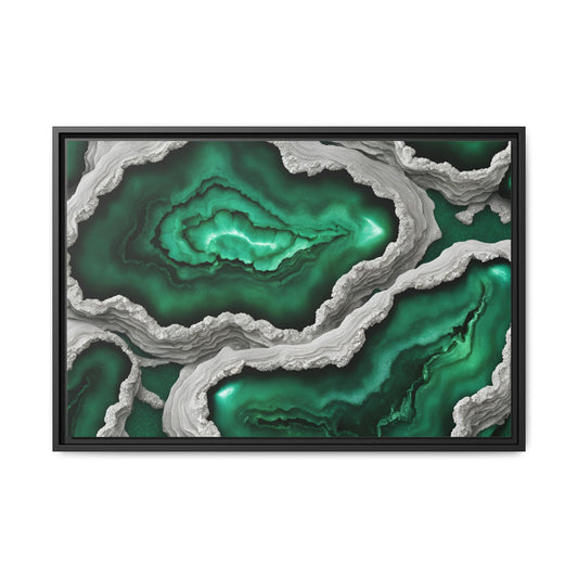 Emerald Green Quartz Crystal Geode Design Print Matte Canvas Wall Art Nature Lover Gift Geology Rock Lover Gift 3 frame color choices