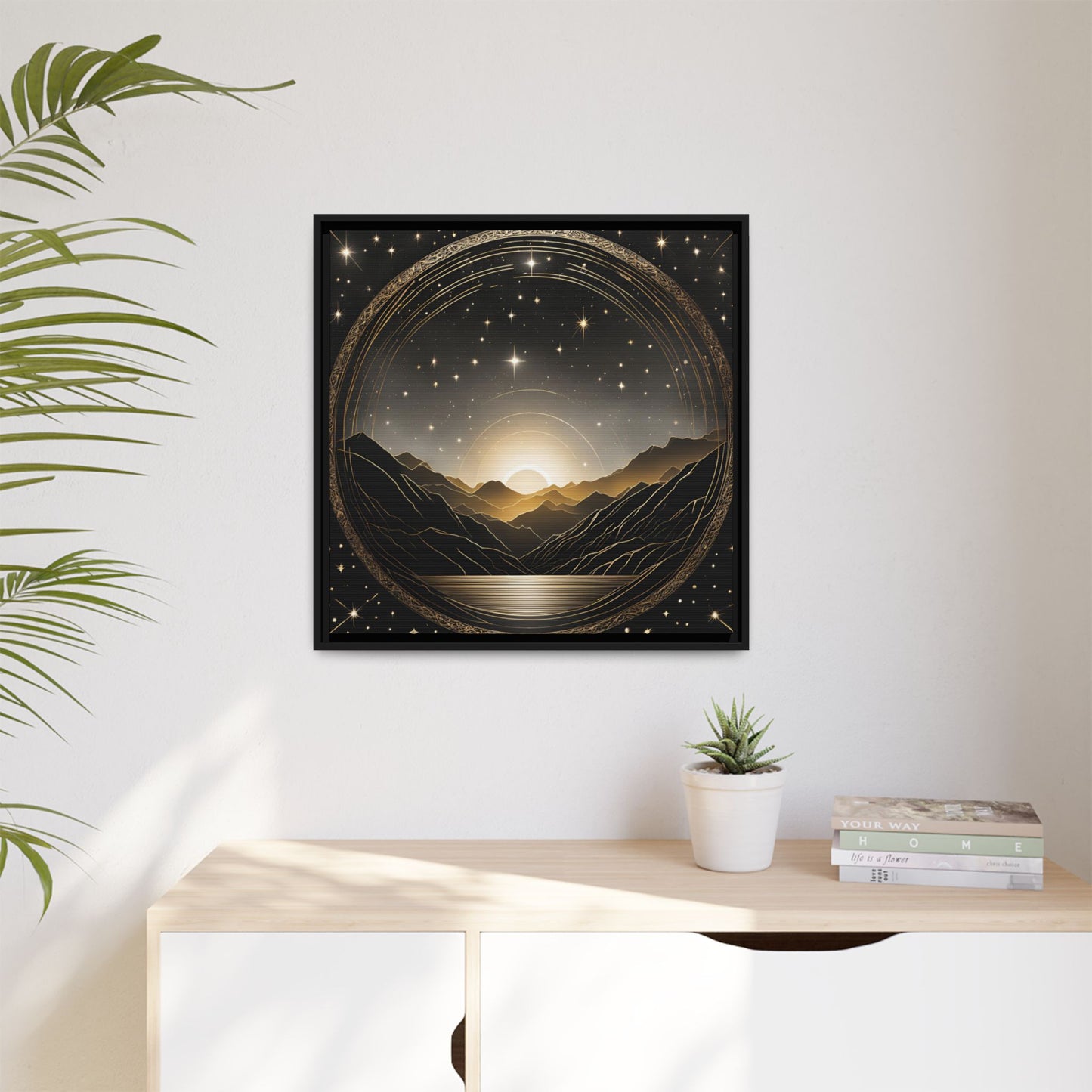 Boho Celestial Design Unique Framed Canvas Wall Art Sun and Stars Astrological Gift Nature Lover Gift Astronomy Gift 3 frame color choices
