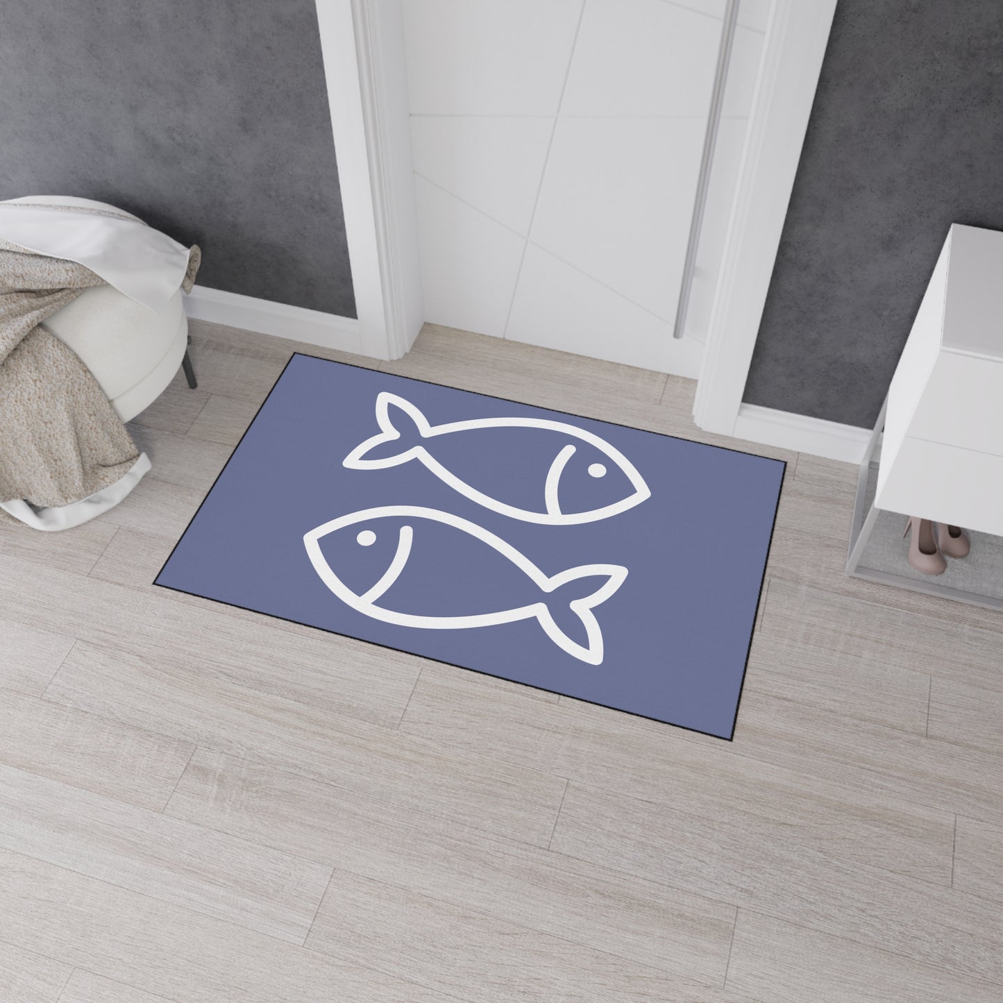 Decorative Heavy Duty Non-Slip Floor Mat Stylish Design Perfect for Entryway Kitchen Décor Grey Fish Design Rug Fishy Bathroom Mat