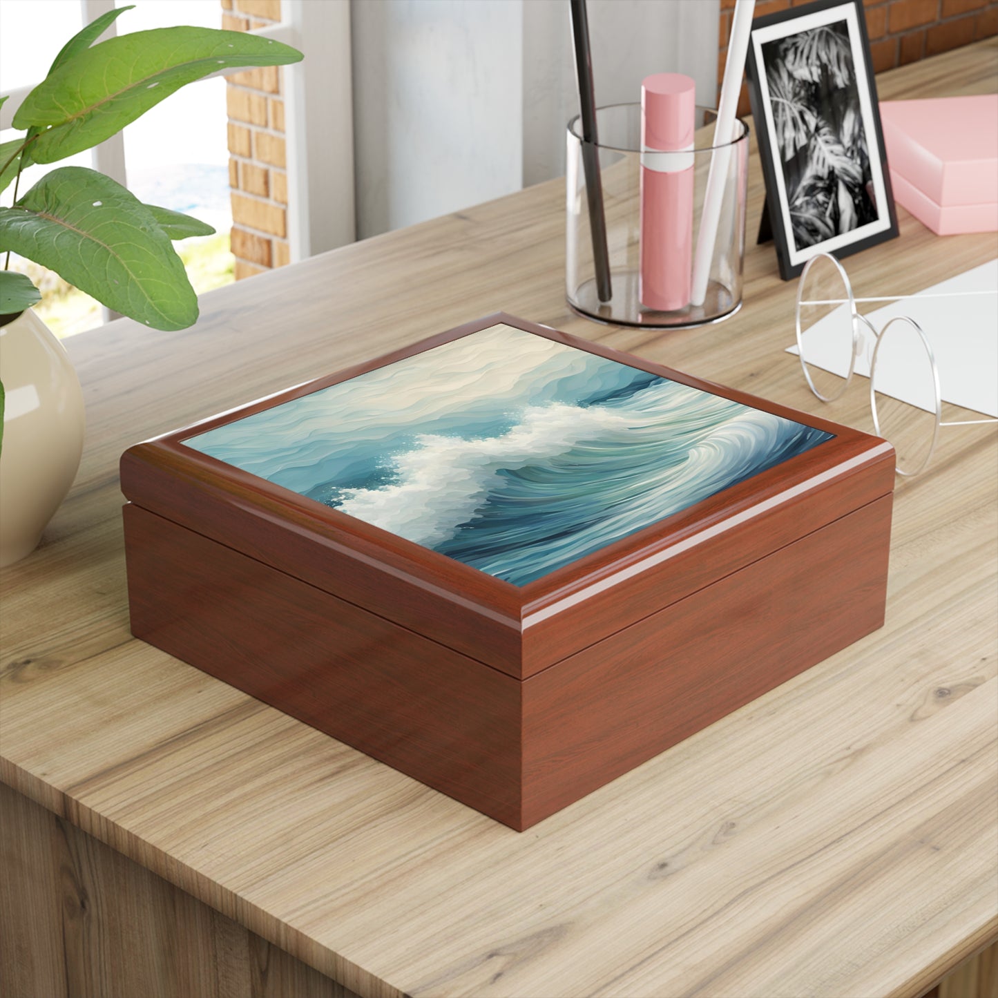 Unique Jewelry Box Ocean Waves Design Trinket Box Bedroom Dresser Beachy Decor Vanity Gift Box - 3 colors to choose from