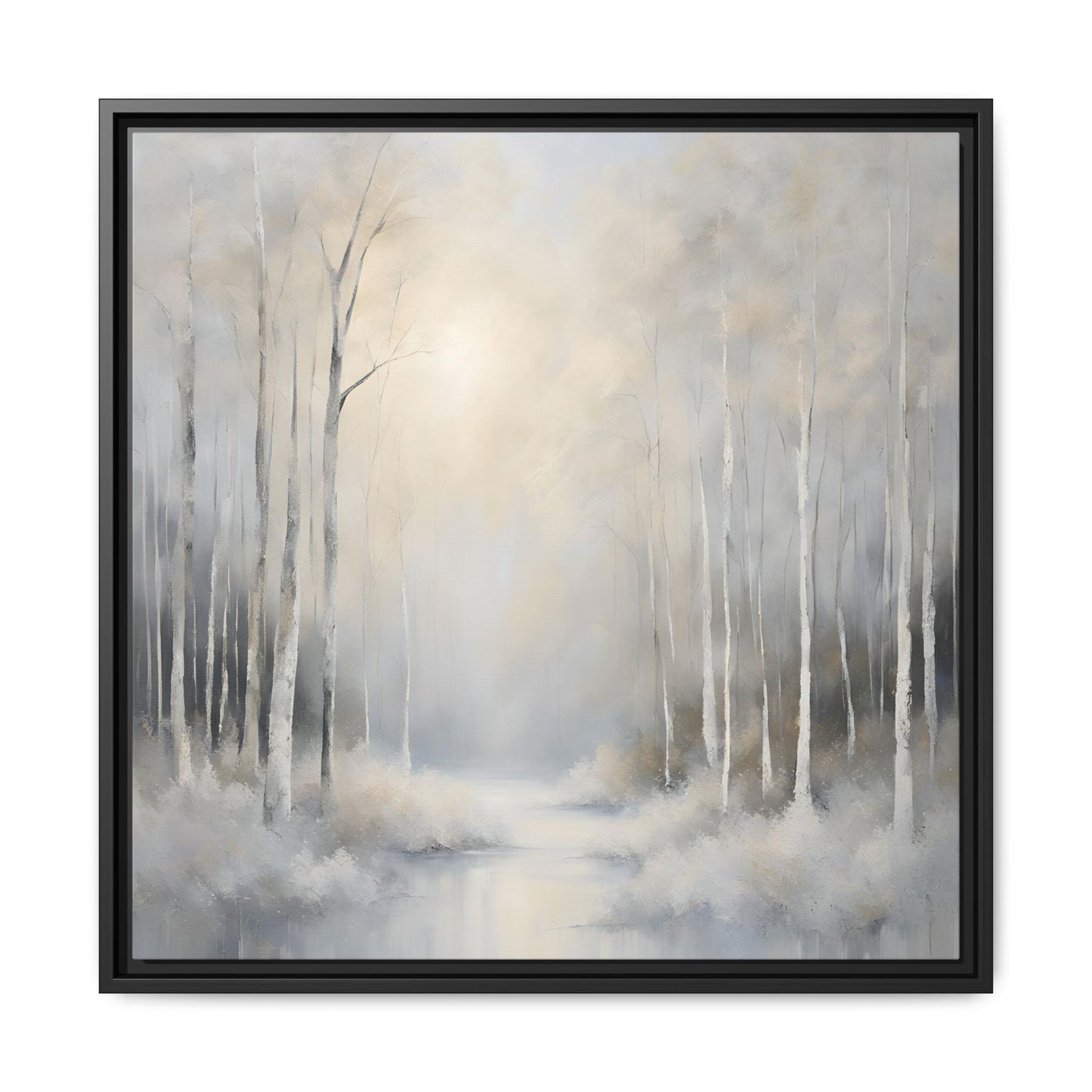 Modern Abstract White Forest Design Unique Framed Canvas Wall Art Ocean Beach Gift Nature Lover Gift 3 frame colors