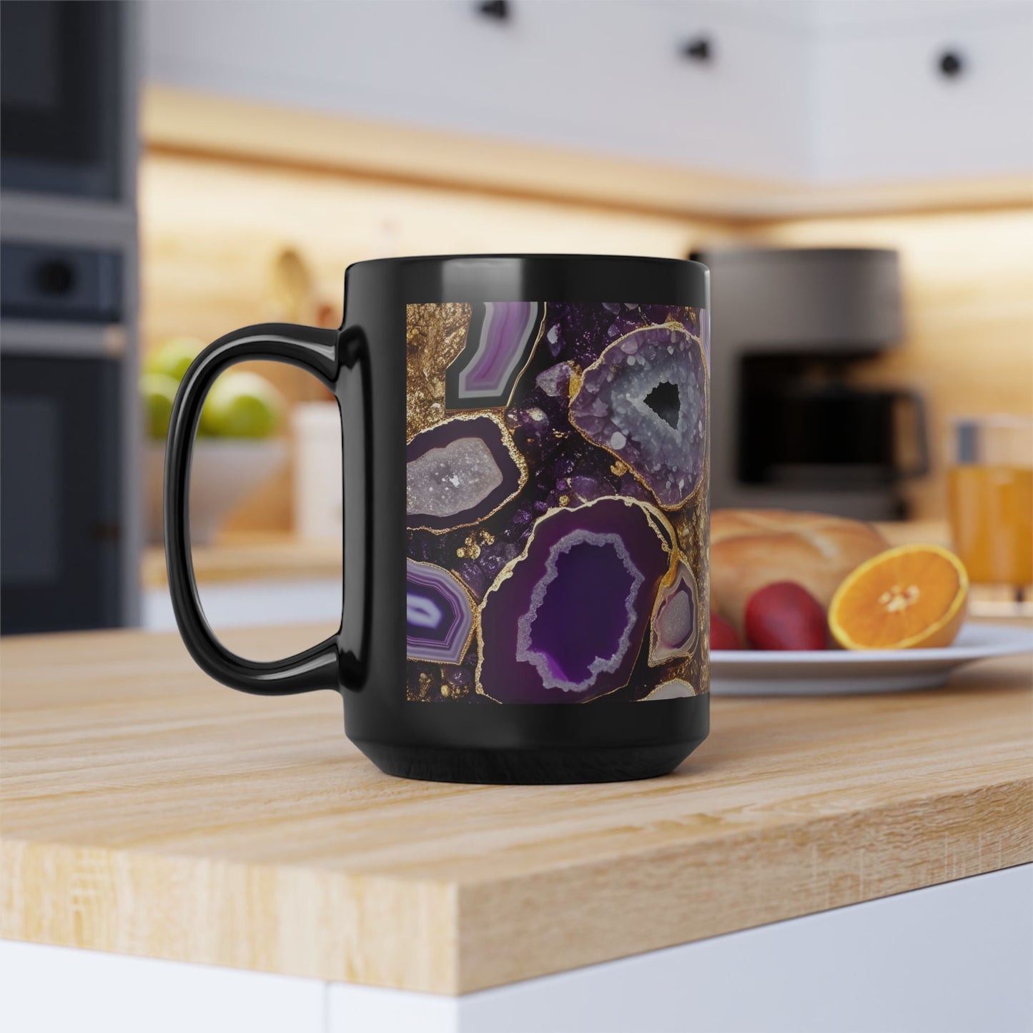 Ceramic Coffee Mug Purple Amethyst Quartz-Inspired Image Nature Rock Lover Ceramic Tea Cup Geode Inspired Agate Look Ceramic Mug