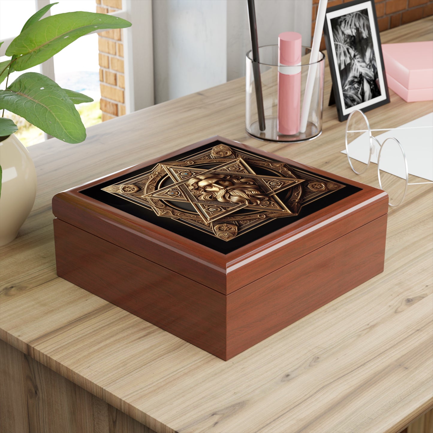 Star of David Wood Jewelry Box Handcrafted Holiday Trinket Rustic Keepsake Gift for Him Her Festive Vanity Storage Hanukkah Decor