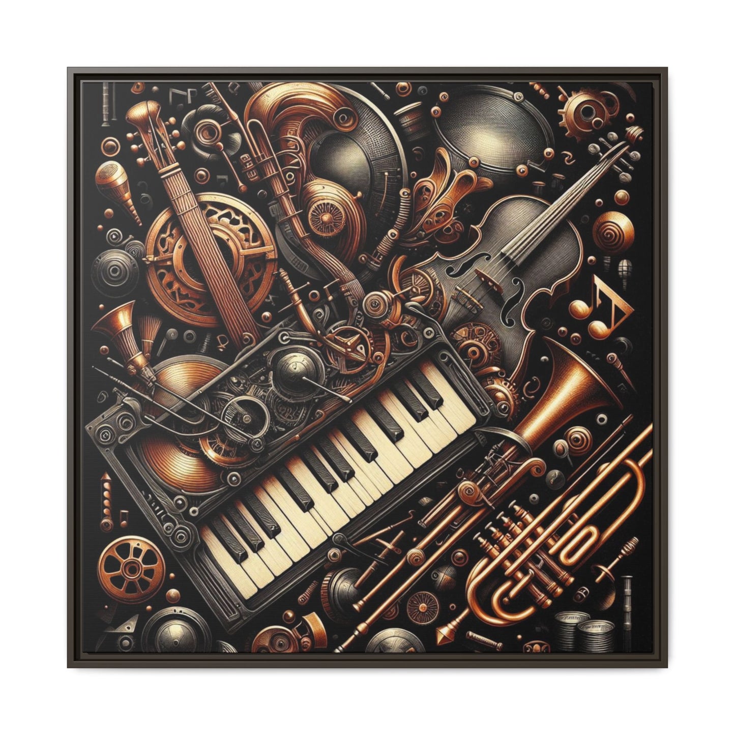 Modern Music-Themed Steampunk Style Print Abstract Design Unique Framed Canvas Print Wall Art Music Lover Gift Decor 3 frame colors