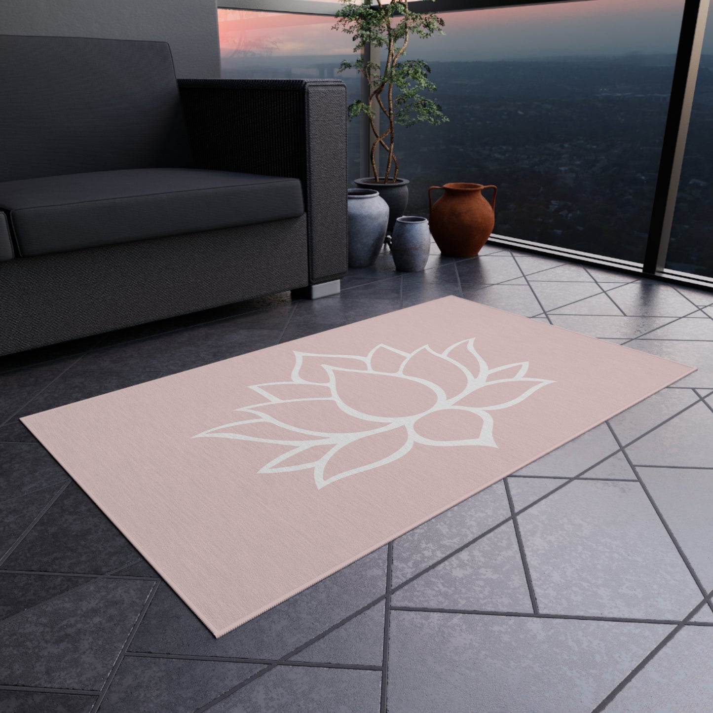 Zen Chenille Outdoor Rug with No-Skid Backing Cozy Outdoor Carpet Lotus Blossom Patio Decor Gazebo Rug Pool Area Decor Outdoor Kitchen Rug