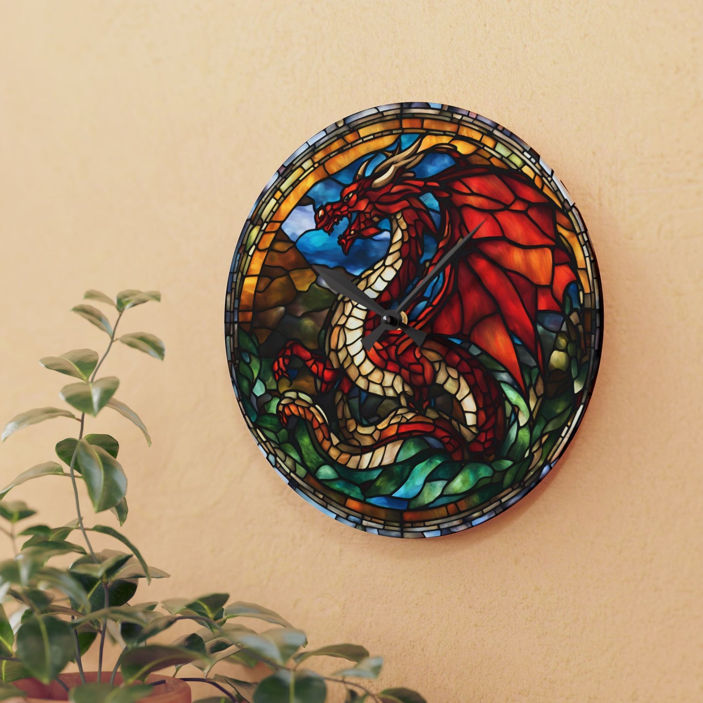 Dragon Design Acrylic Clock Unique Colorful Wall Clock for Kitchen or Living Room Nature Lover Mythical Creature Gift