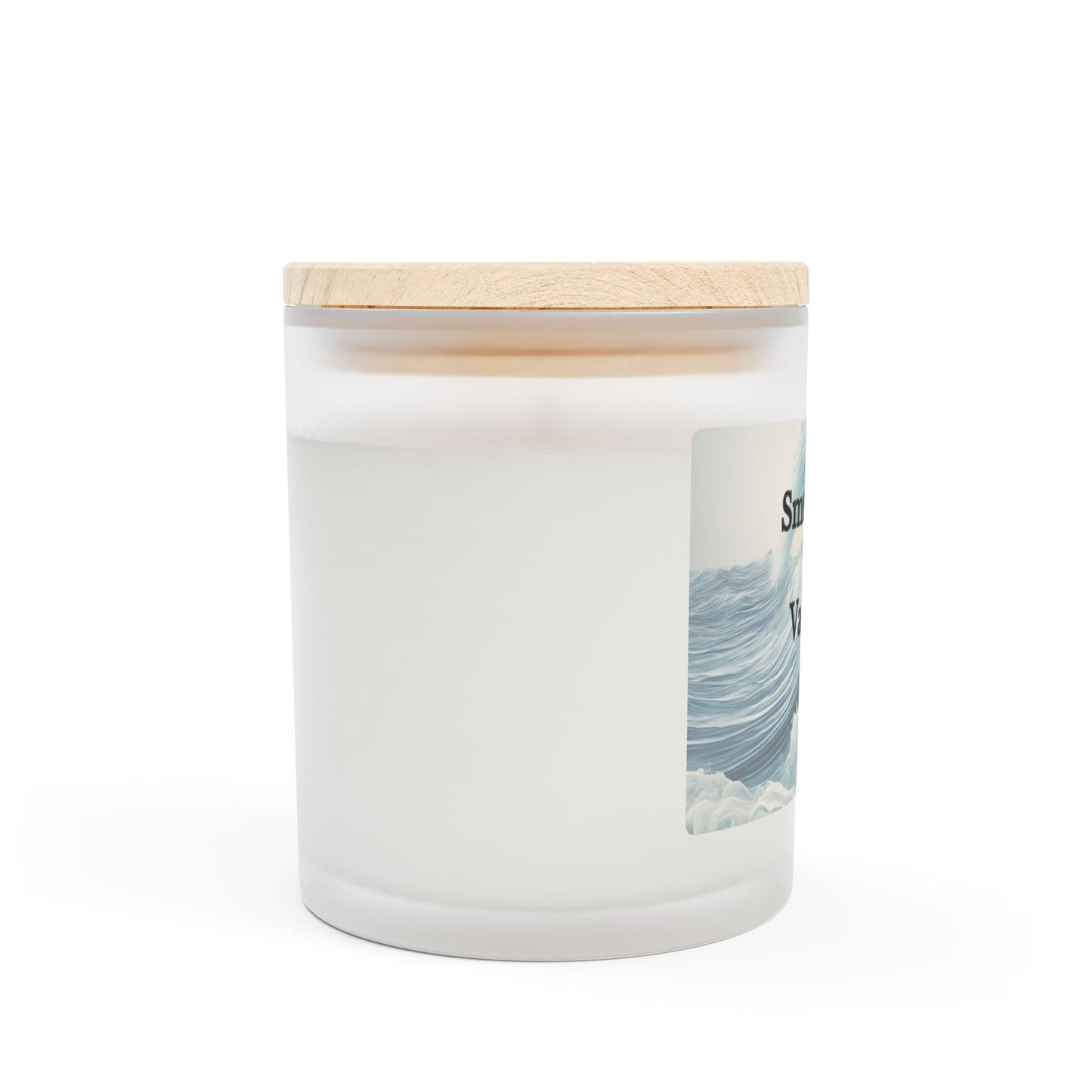 Artisanal Coconut Soy Frosted Glass Candle with Wooden Wick and Raw Maple Lid 11 oz Hand Poured Ocean Beachy Vacation Candle 50 hr burn time