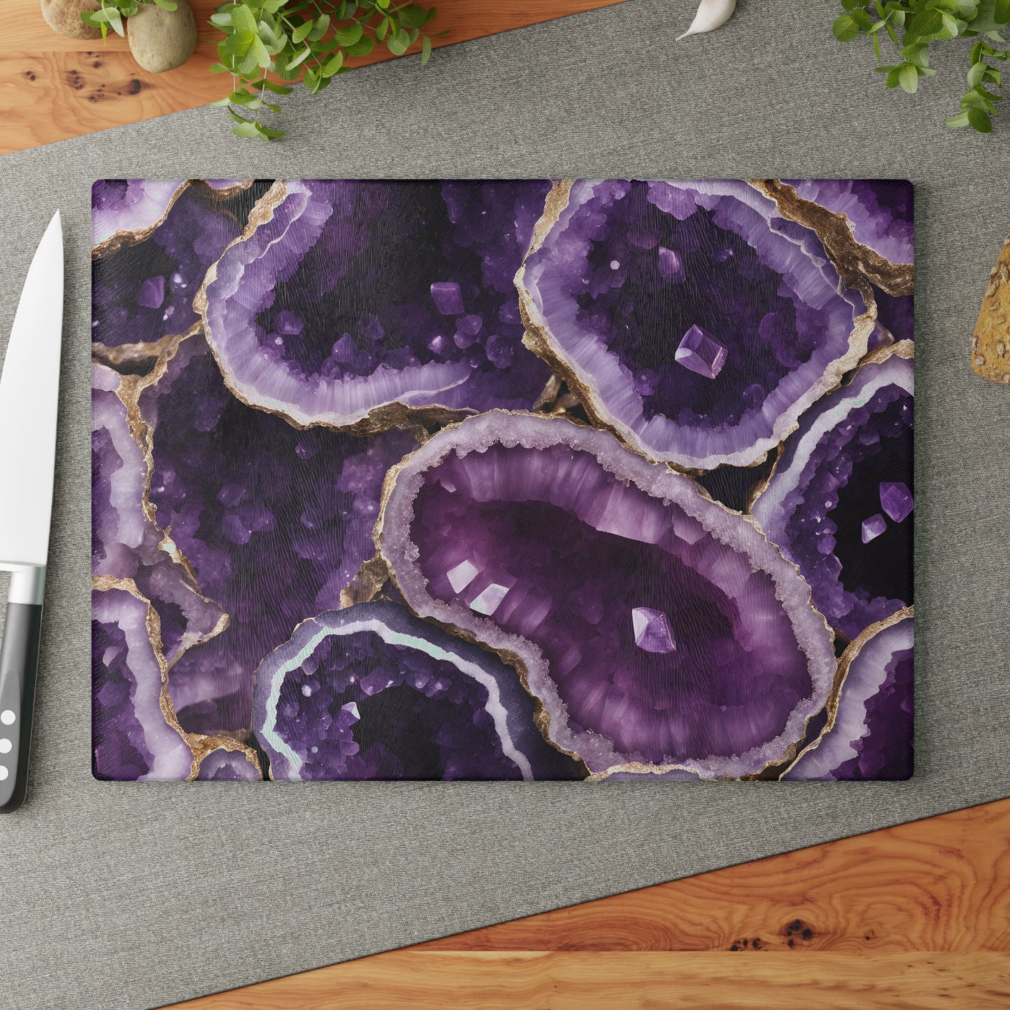 Kitchen Decor Glass Geode-Themed Image Unique Rock Lover Cutting Board Serving Tray Home Cook Gift Colorful Glass Charcuterie Board