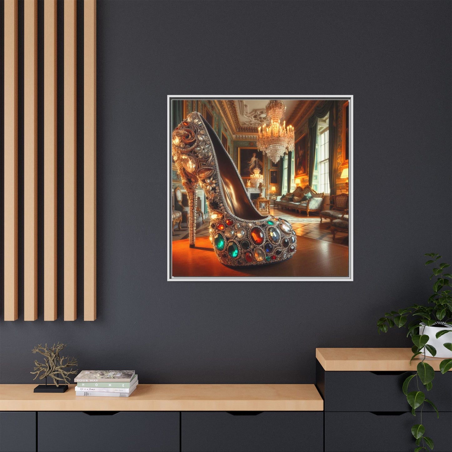 High Heel Shoe Framed Canvas Print Wall Art Unique Fashion Designer Style Haute Couture Shoe Lover Fashionista Gift Decor 3 Frame Colors
