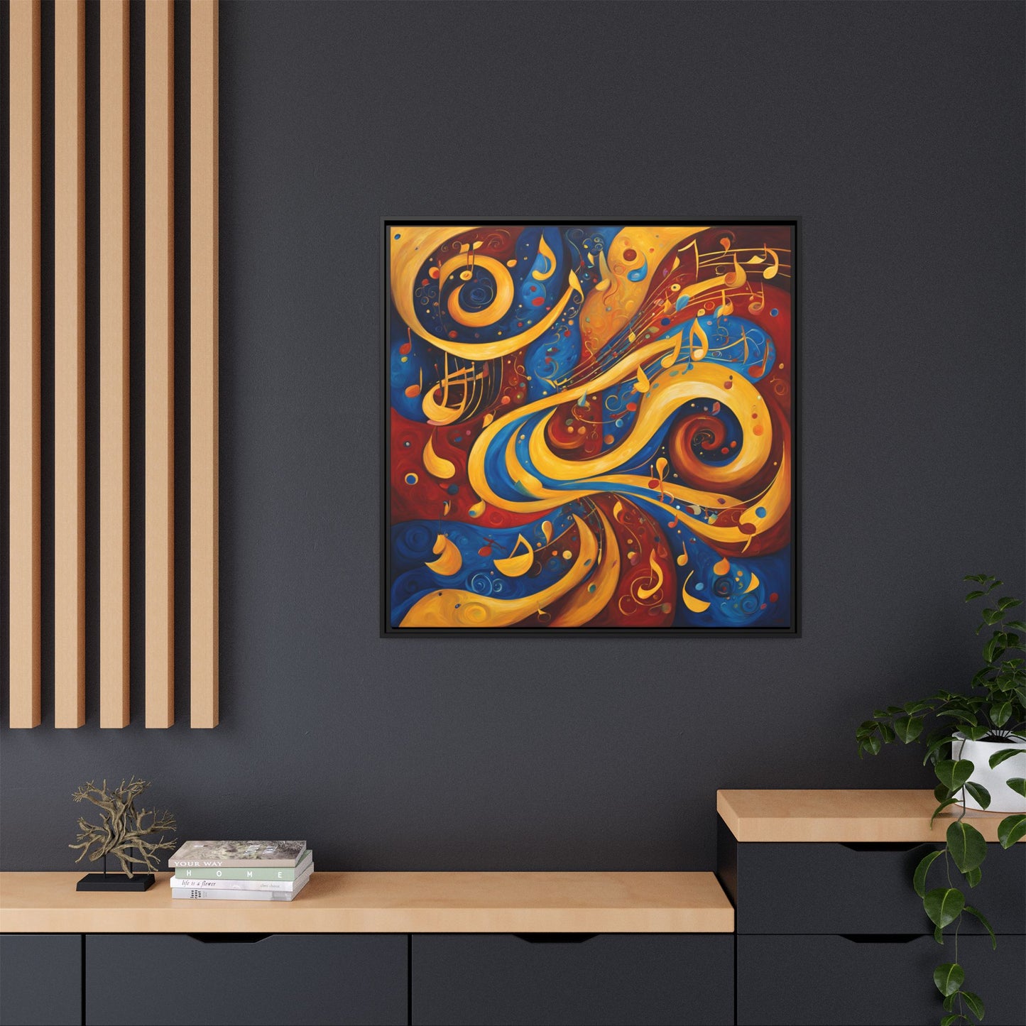 Modern Music-Themed Print Abstract Design Unique Framed Canvas Print Treble Clef Note Wall Art Music Lover Gift Decor 3 frame colors