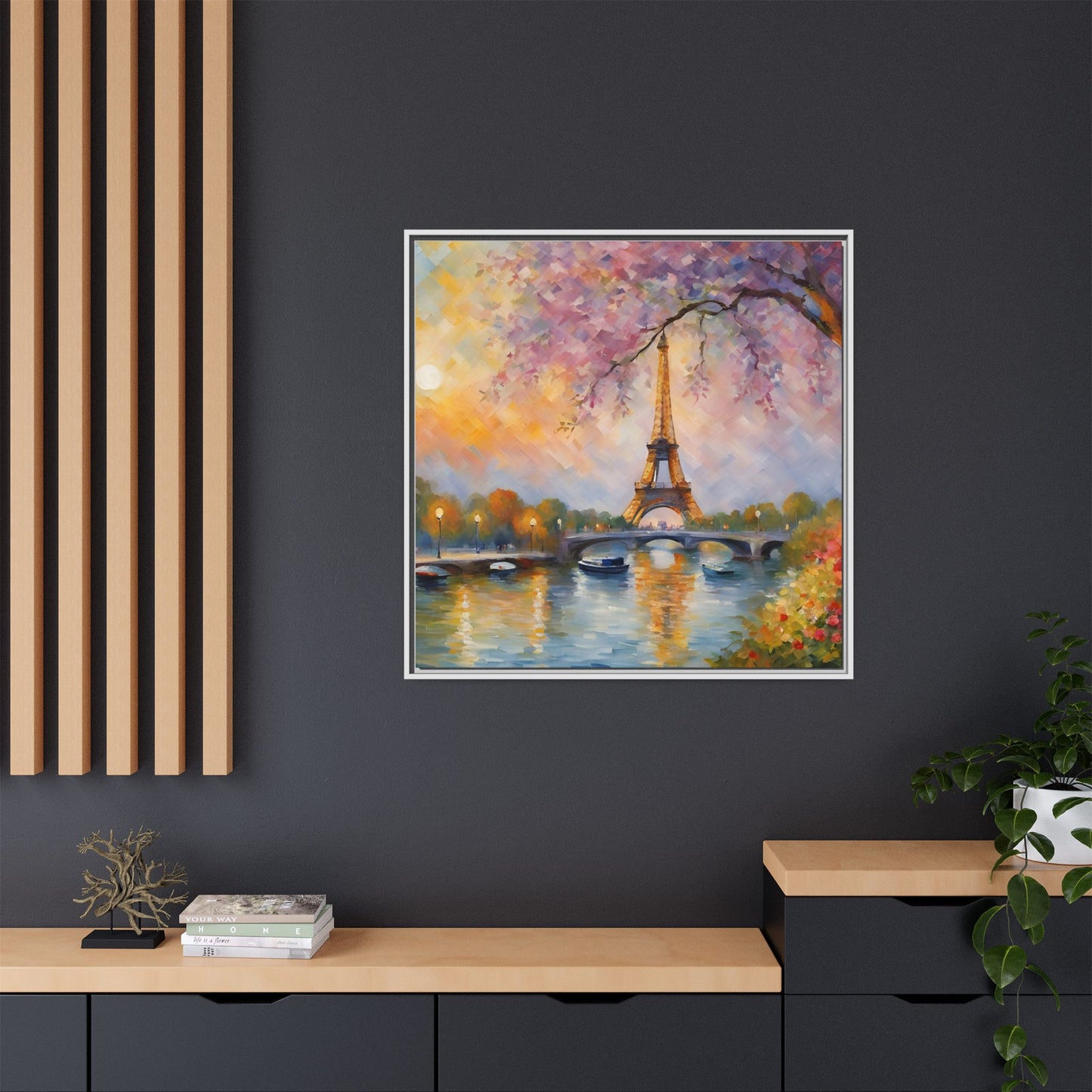 Modern Abstract Eiffel Tower Design Unique Framed Canvas Landscape Wall Art Paris France Gift Nature Lover Gift 3 frame colors