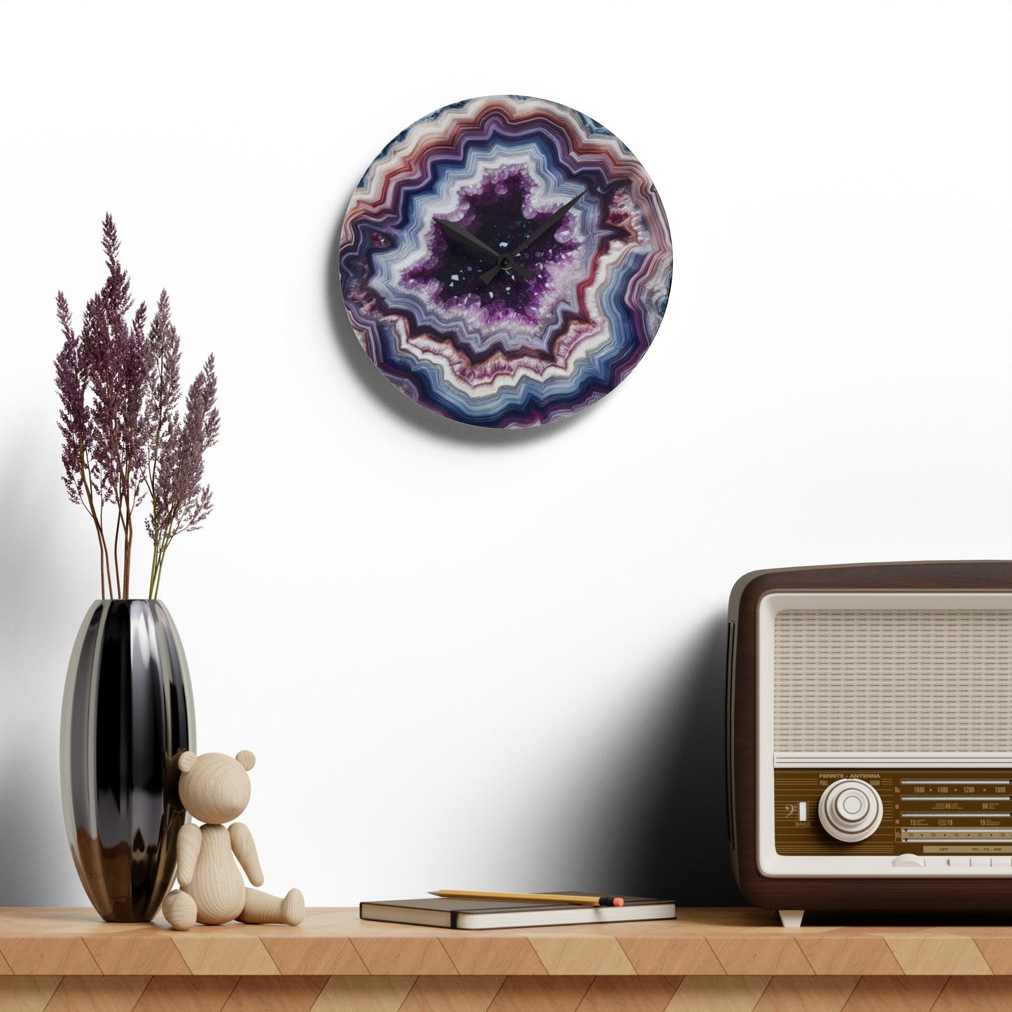 Acrylic Purple Amethyst-Look Geode-Inspired Unique Design Acrylic Wall Clock Agate Crystal Lover Gemologist Gift Nature Lover Rock Gift