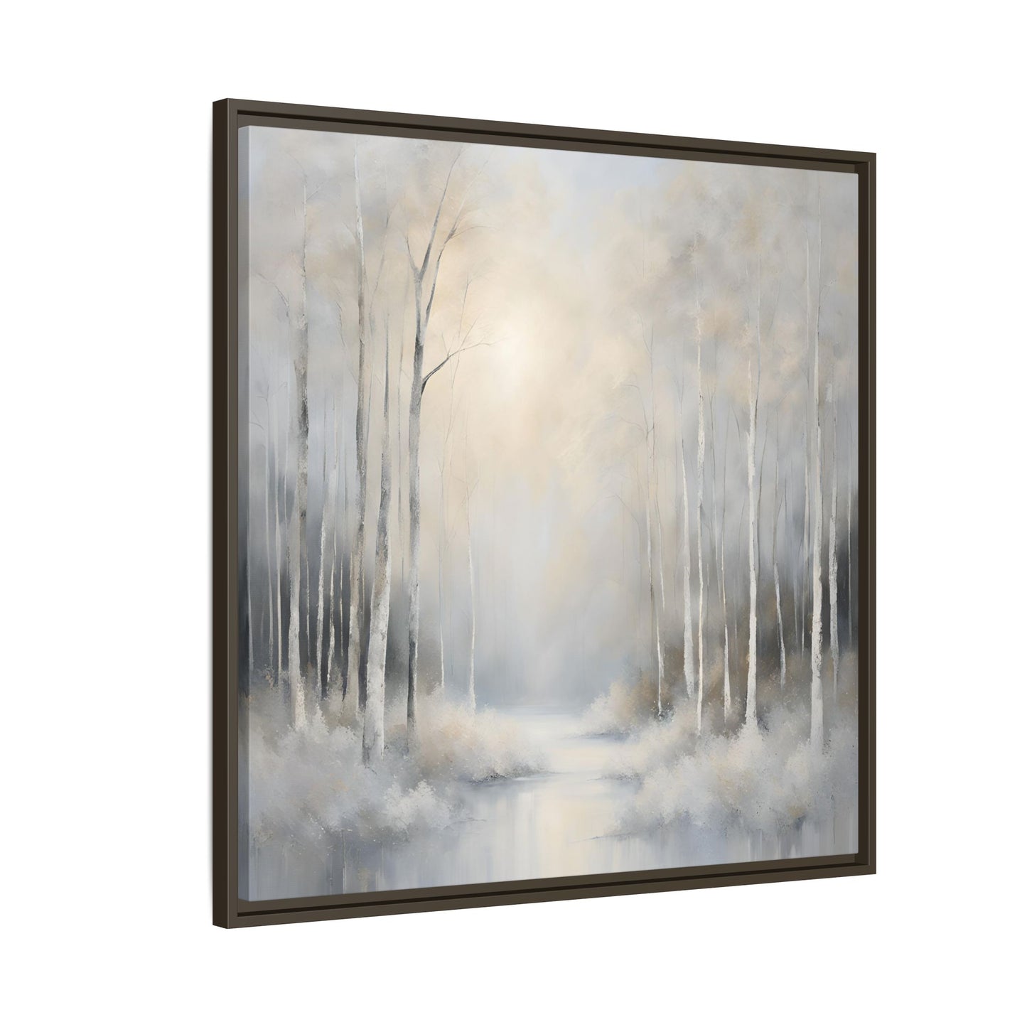 Modern Abstract White Forest Design Unique Framed Canvas Wall Art Ocean Beach Gift Nature Lover Gift 3 frame colors