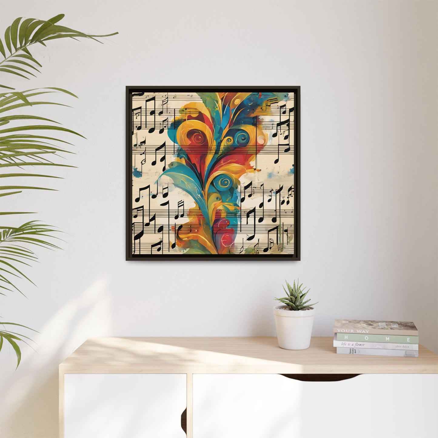 Modern Sheet Music-Themed Print Abstract Design Unique Framed Canvas Print Treble Clef Note Wall Art Music Lover Gift Decor 3 frame colors