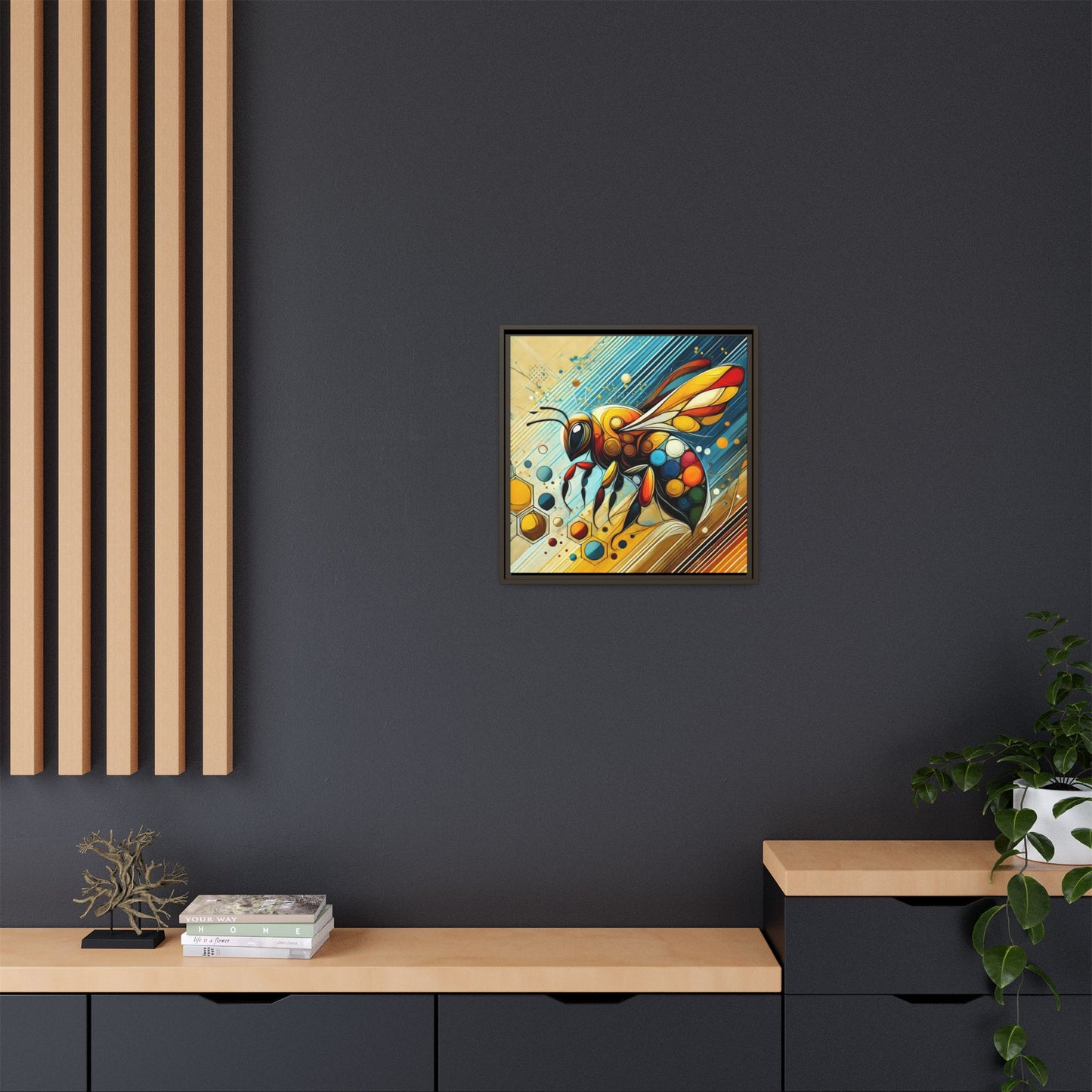 Modern Bee Print Abstract Design Unique Framed Canvas Print Insect Lover Wall Art Animal Lover Gift Nature Lover Decor 3 frame colors