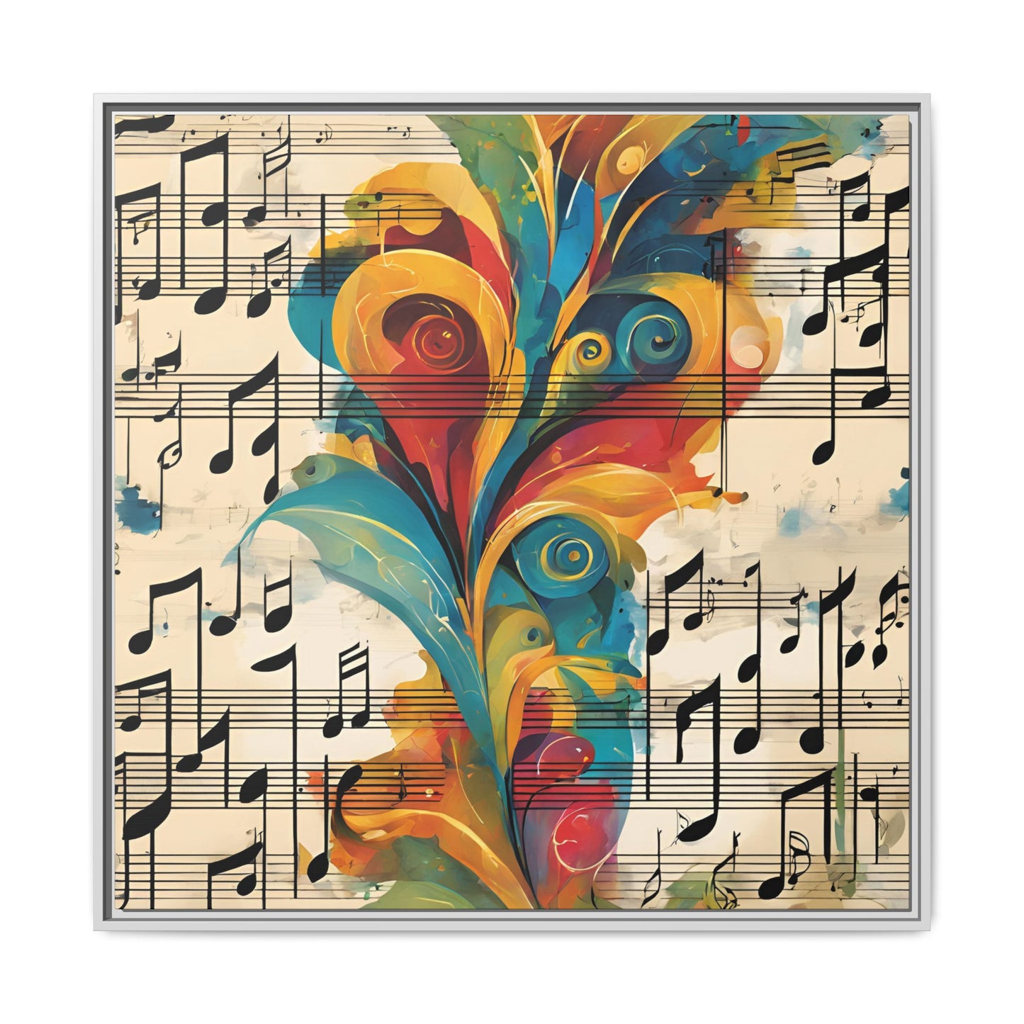 Modern Sheet Music-Themed Print Abstract Design Unique Framed Canvas Print Treble Clef Note Wall Art Music Lover Gift Decor 3 frame colors