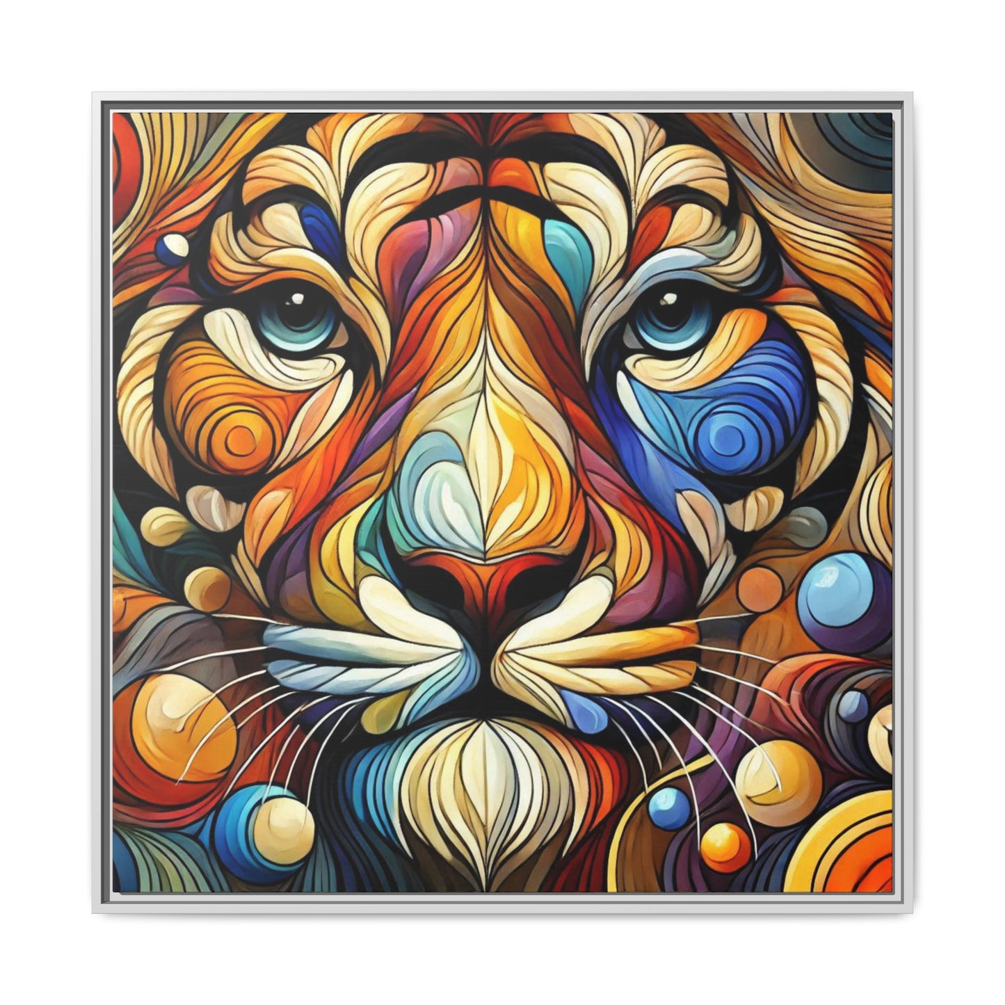 Modern Lion Face Print Abstract Design Unique Framed Canvas Print King of Jungle Wall Art Animal Lover Nature Lover Decor 3 frame colors