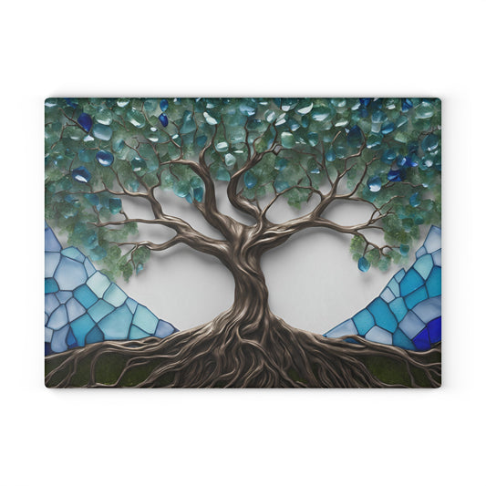 Glass Kitchen Decor Glass Cutting Board Serving Tray with Tree of Life Design Cutting Board Gift for Home Cook Glass Charcuterie Board