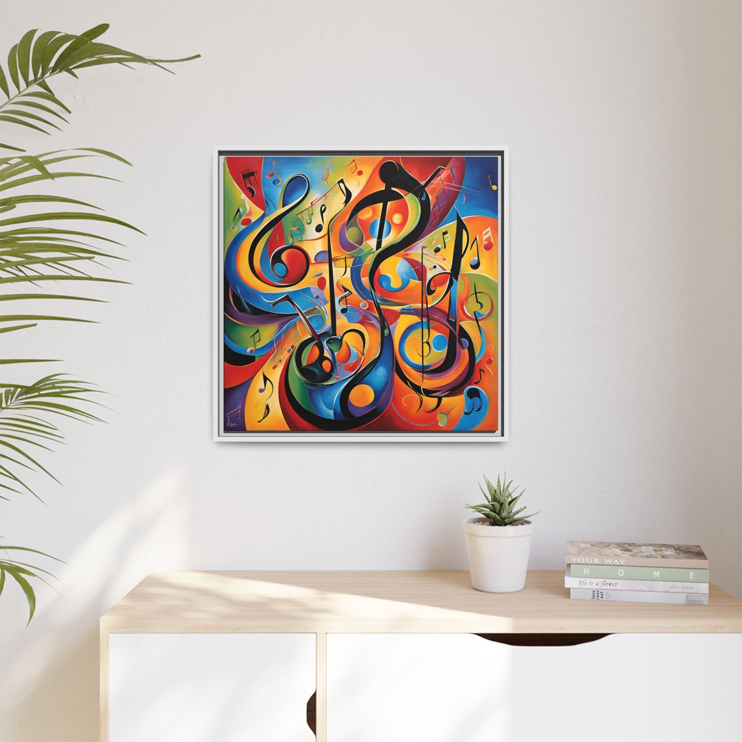 Modern Music-Themed Print Abstract Design Unique Framed Canvas Print Treble Clef Note Wall Art Music Lover Gift Decor 3 frame colors