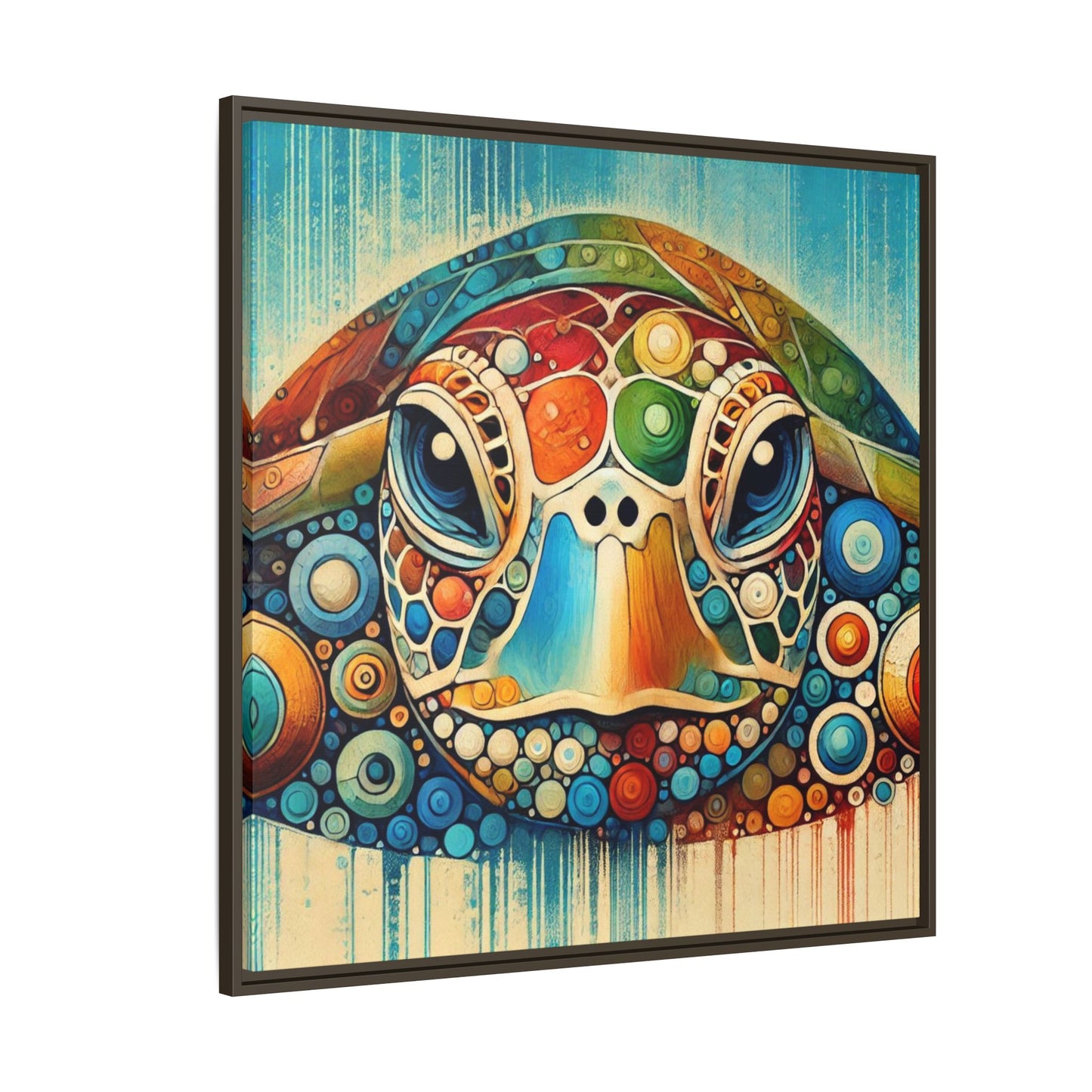 Modern Sea Turtle Print Abstract Design Unique Framed Canvas Print Oceanic Beachy Wall Art Animal Lover Nature Lover Decor 3 frame colors