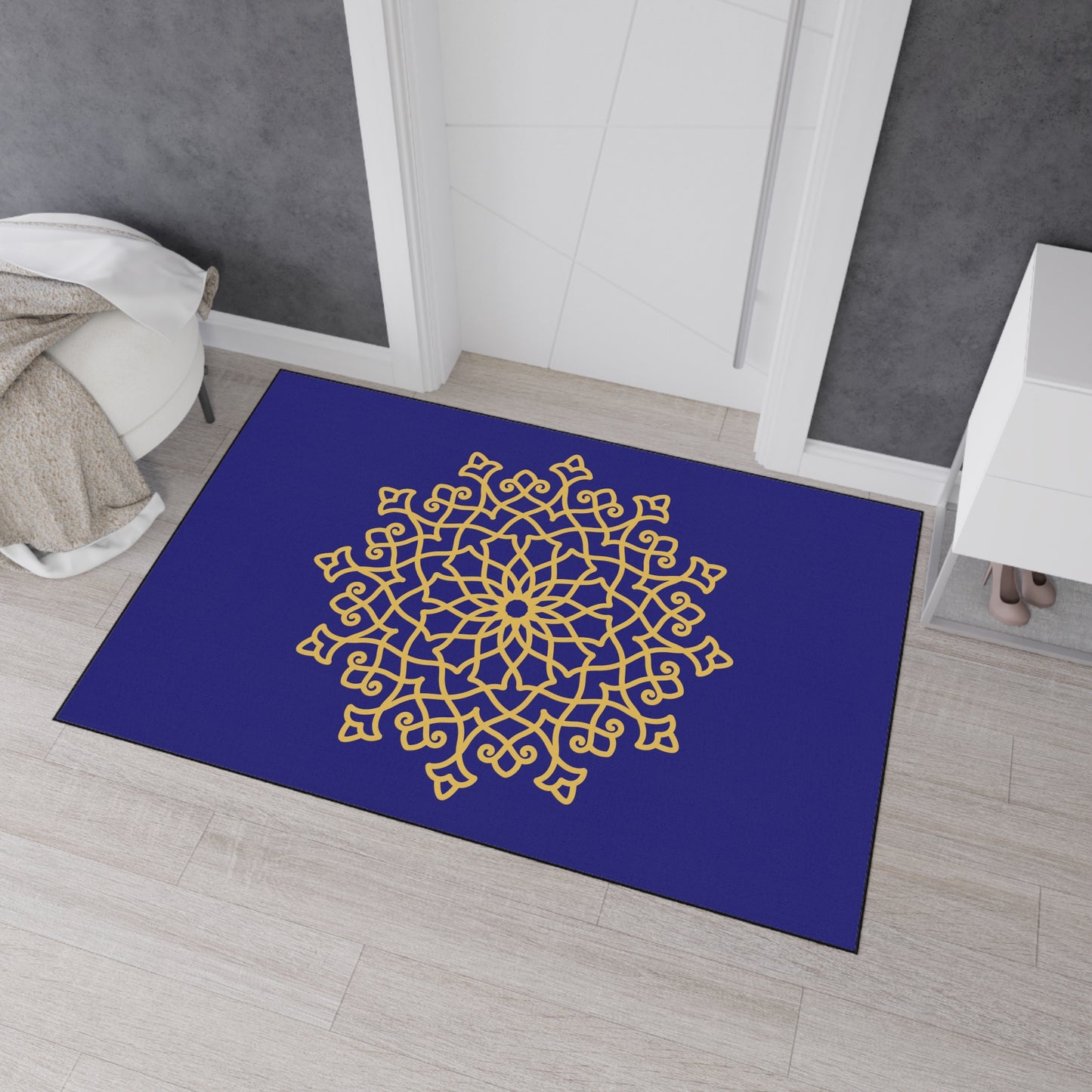 Decorative Heavy Duty Non-Slip Floor Mat Stylish Design Perfect for Entryway Kitchen Décor Blue Floral Geometric Design Rug Bathroom Mat