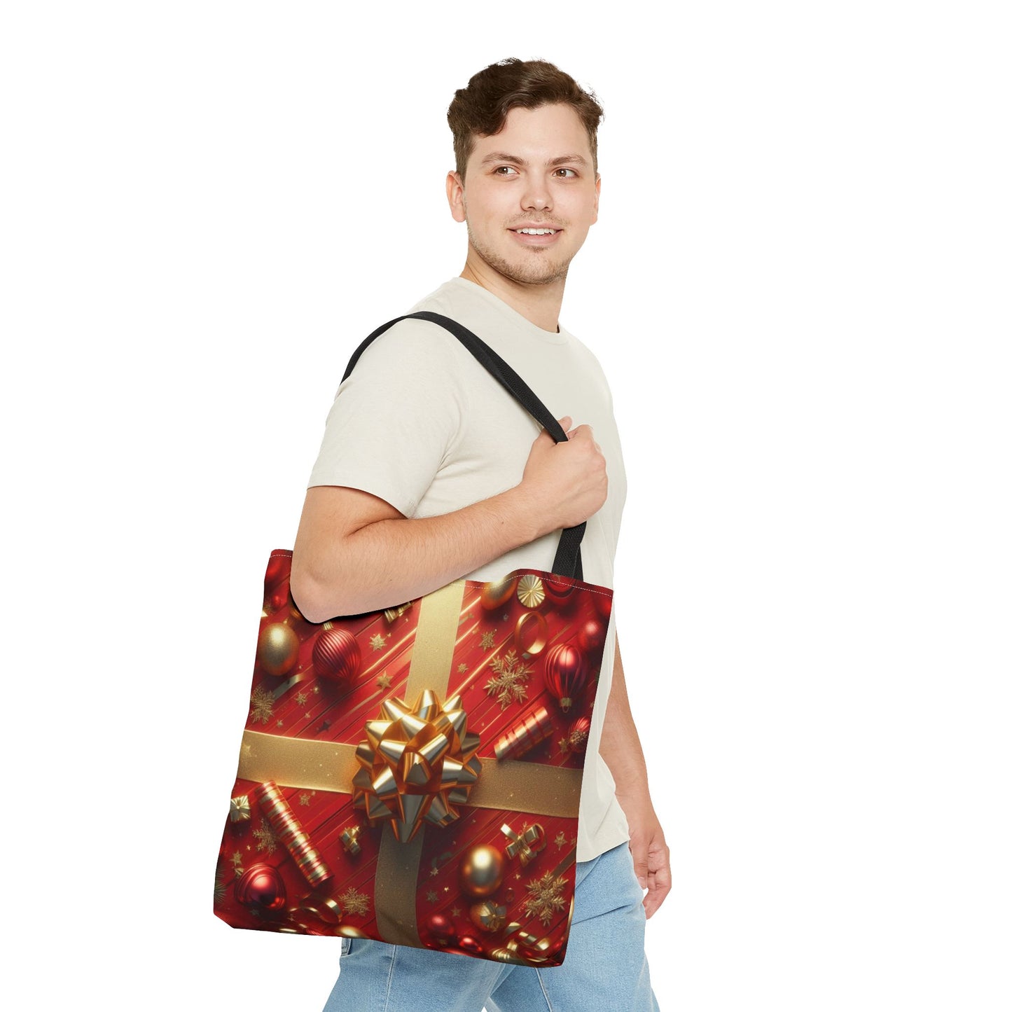 Gift Wrapped Design Christmas Tote Bag Holiday Cheer Gift Winter Accessory Reusable Winter Shopping Bag Xmas Joy Gift Unisex Bag for Him Her