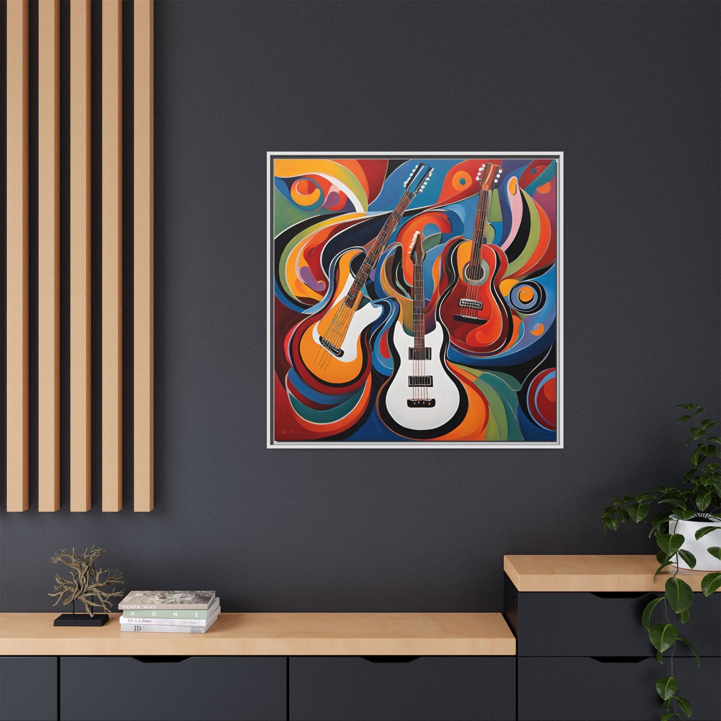 Modern Music-Themed Print Abstract Design Unique Framed Canvas Print Guitar Wall Art Music Lover Gift Decor 3 frame colors