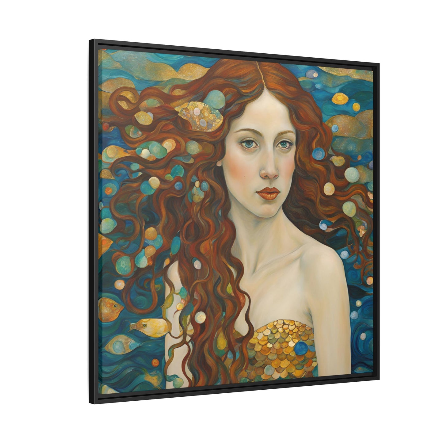 Modern Abstract Mermaid Design Unique Framed Canvas Oceanic Wall Art Underwater Gold Fish Anime Gift Nature Lover Gift 3 frame colors
