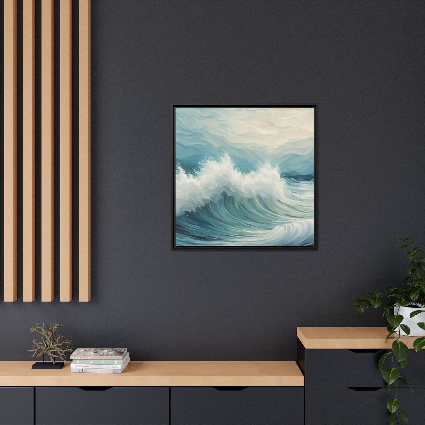 Modern Abstract Wave Design Unique Framed Canvas Wall Art Ocean Beach Gift Nature Lover Gift Underwater Sea Lover Gift 3 frame colors