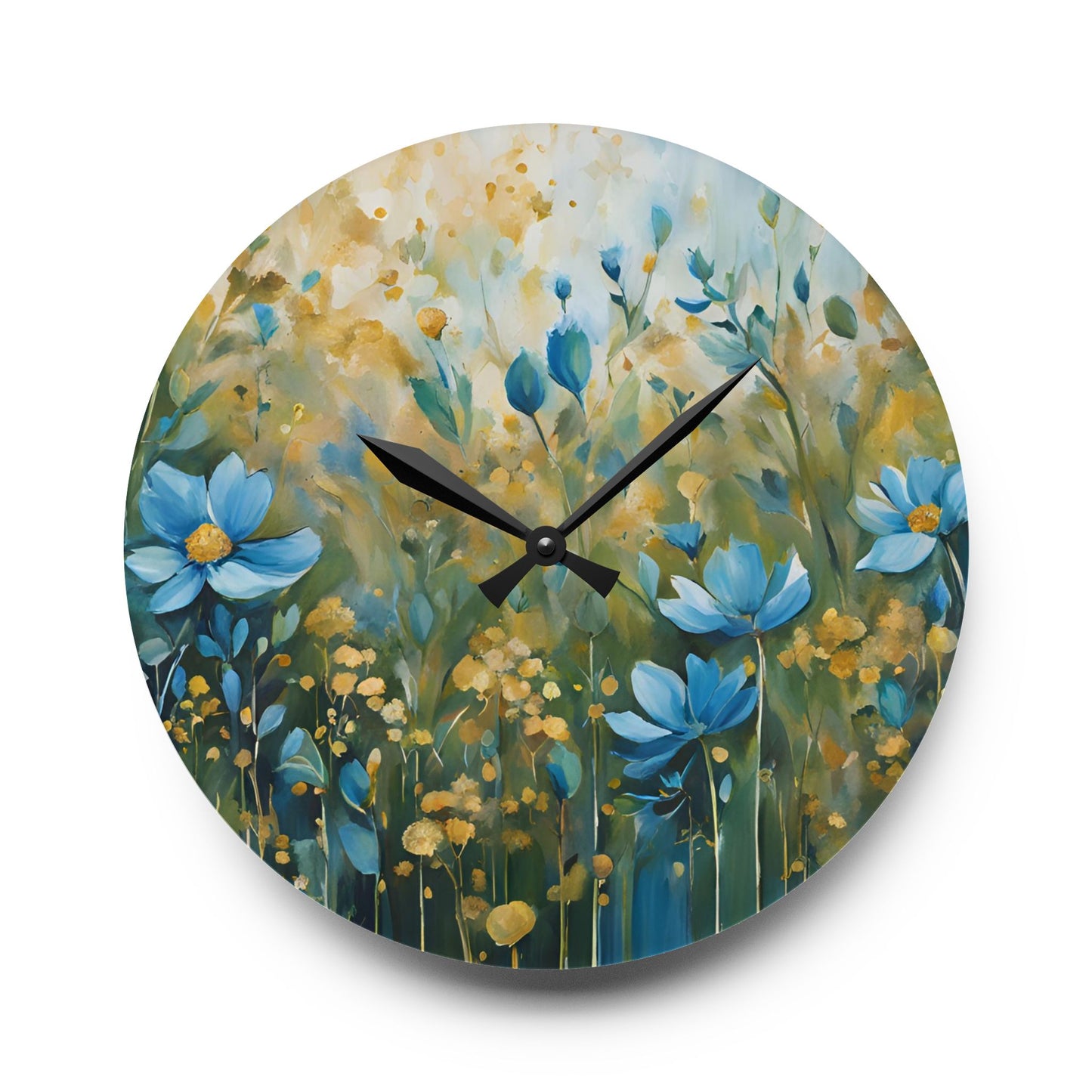 Floral Design Acrylic Clock Unique Colorful Wall Clock for Kitchen or Living Room Nature Lover Field of Flowers Gardener Gift