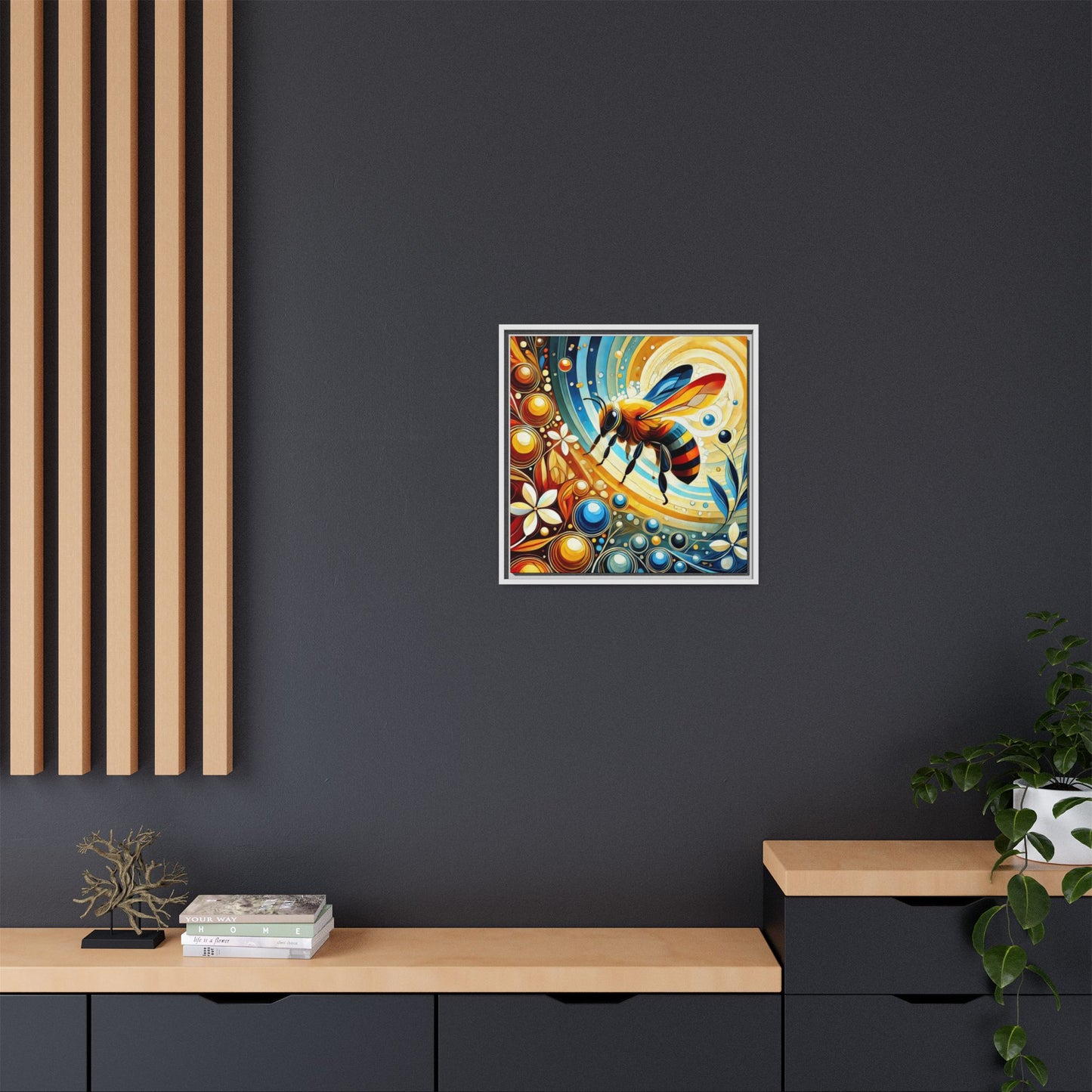 Modern Bee Print Abstract Design Unique Framed Canvas Print Insect Lover Wall Art Animal Lover Nature Lover Decor 3 frame colors