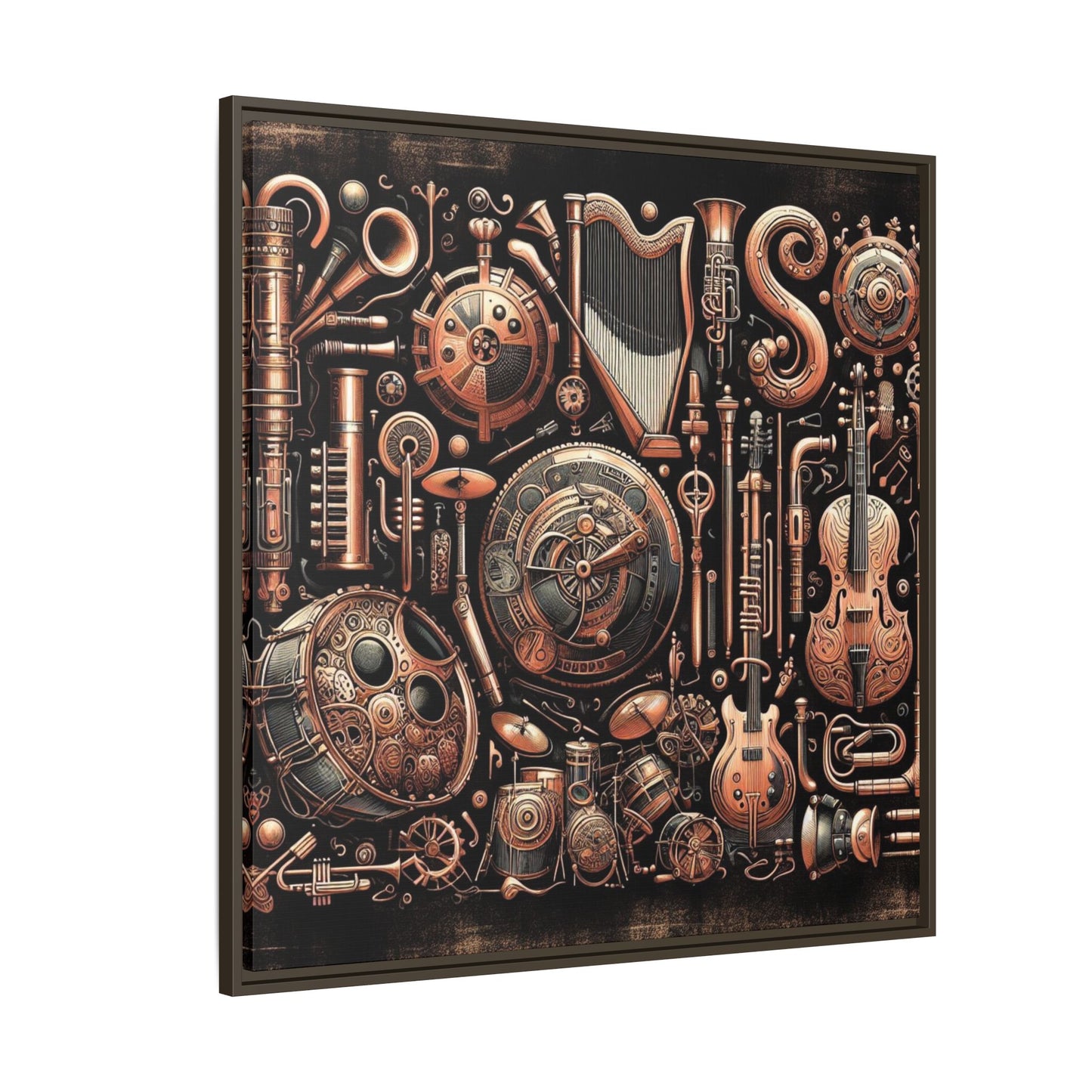 Modern Music-Themed Steampunk Style Print Abstract Design Unique Framed Canvas Print Wall Art Music Lover Gift Decor 3 frame colors