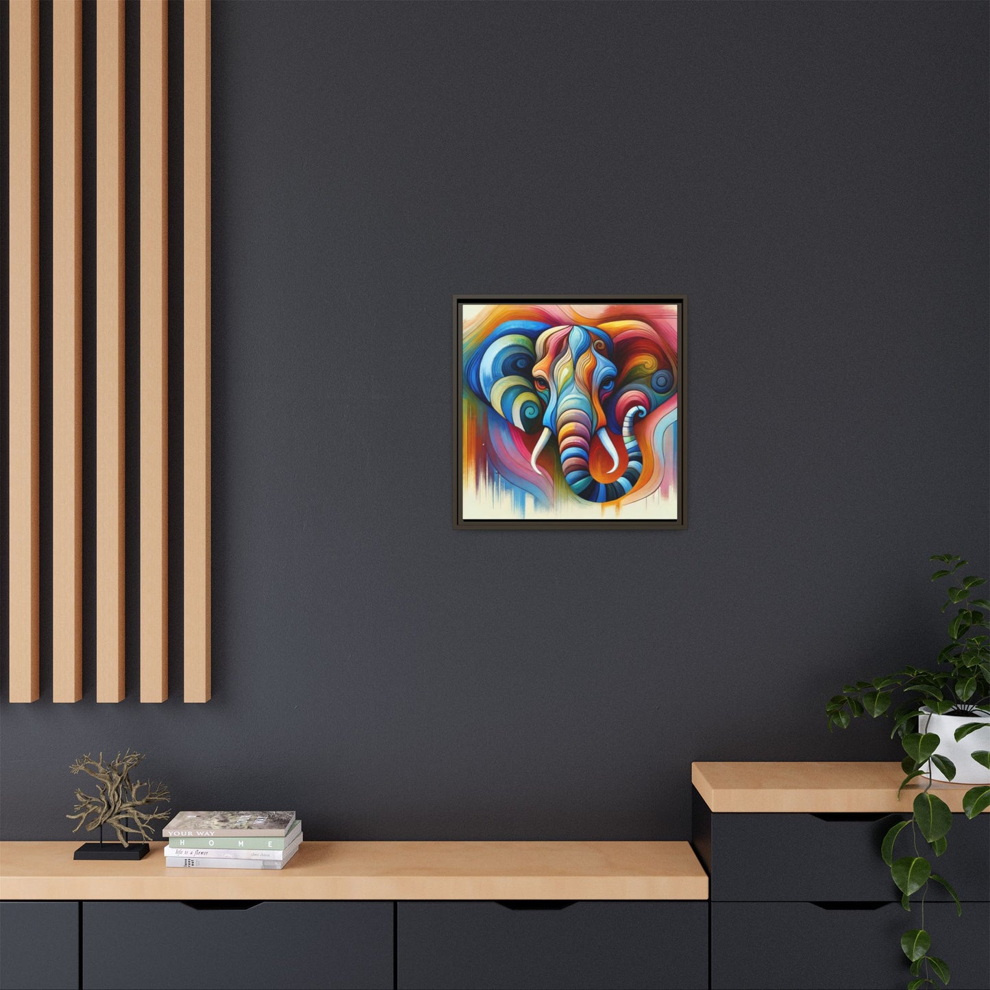 Modern Elephant Print Abstract Design Unique Framed Canvas Print African Wall Art Animal Lover Gift Nature Lover Decor 3 frame colors